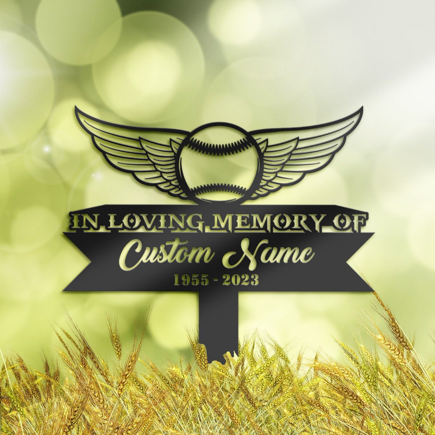 Personalized Baseball angel wings Memorial Stake, Metal Stake, Sympathy Sign, Grave Marker, Remembrance Stake