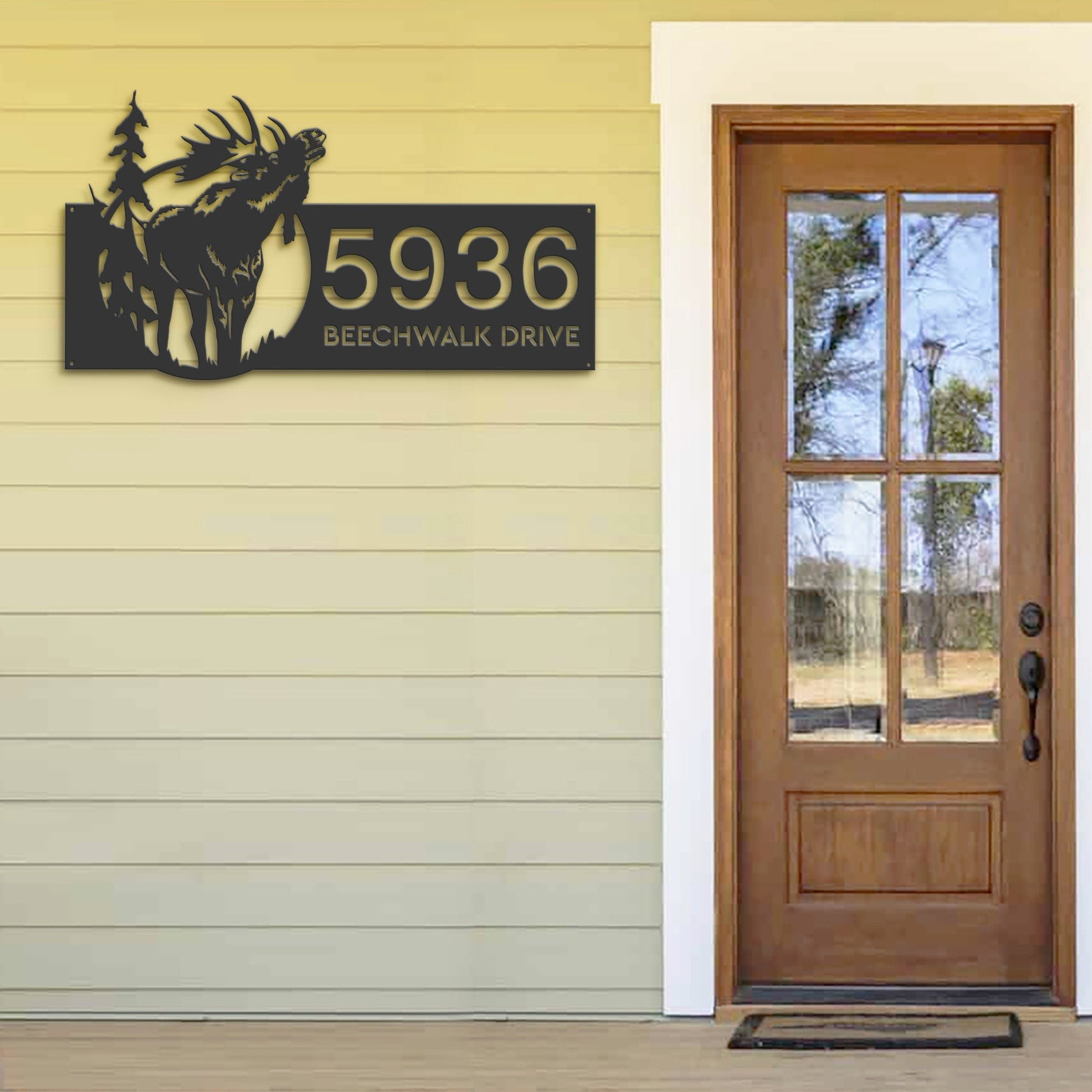 Personalized Elk wild life forest Metal Address Sign House Number, Hanging Address Plaque | Yard Sign, Outdoor Sign| Garden Stake