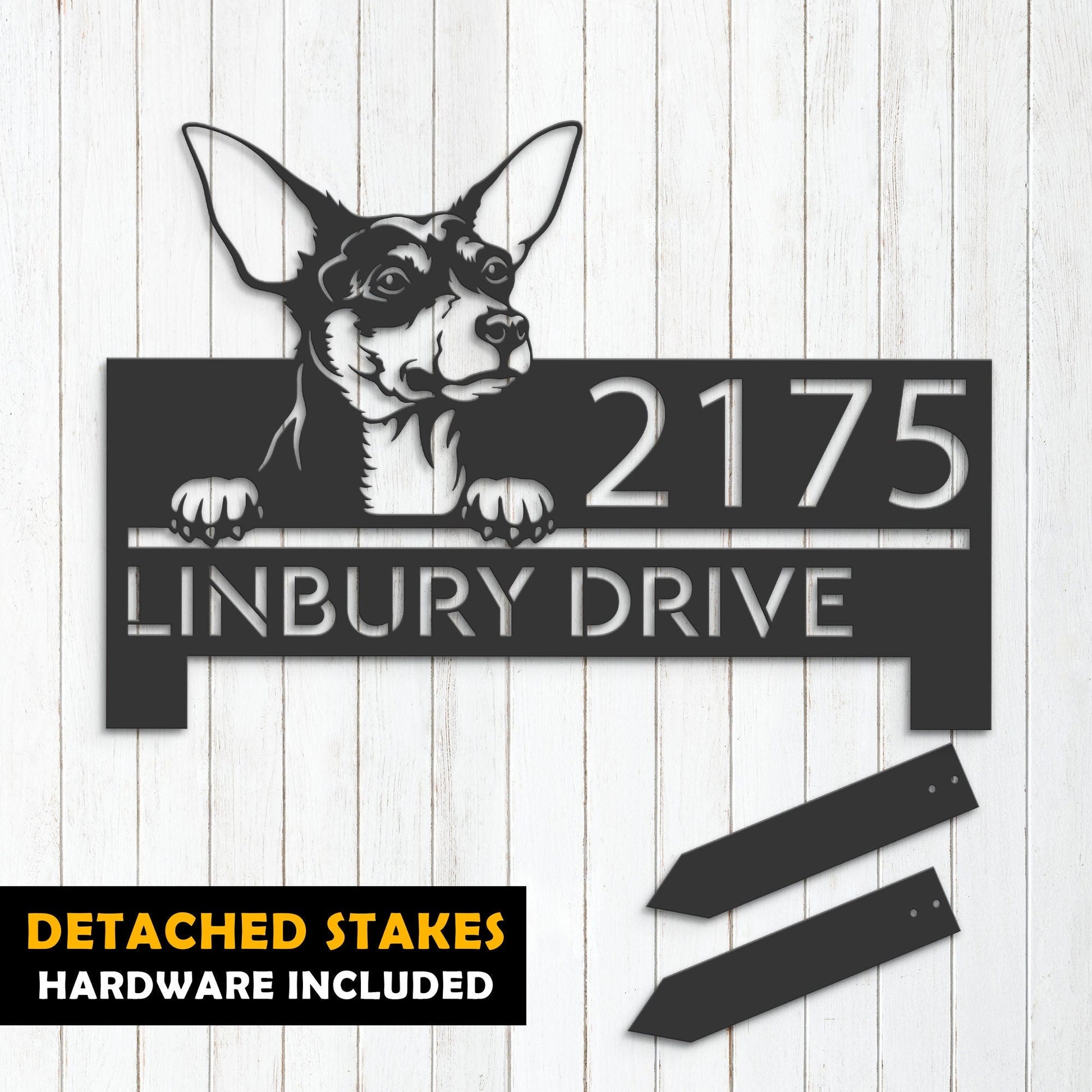 Personalized Toy Fox Terrier dog, Puppy Metal Address Sign House number Hanging Address Plaque Yard Sign Outdoor decor Garden Stake