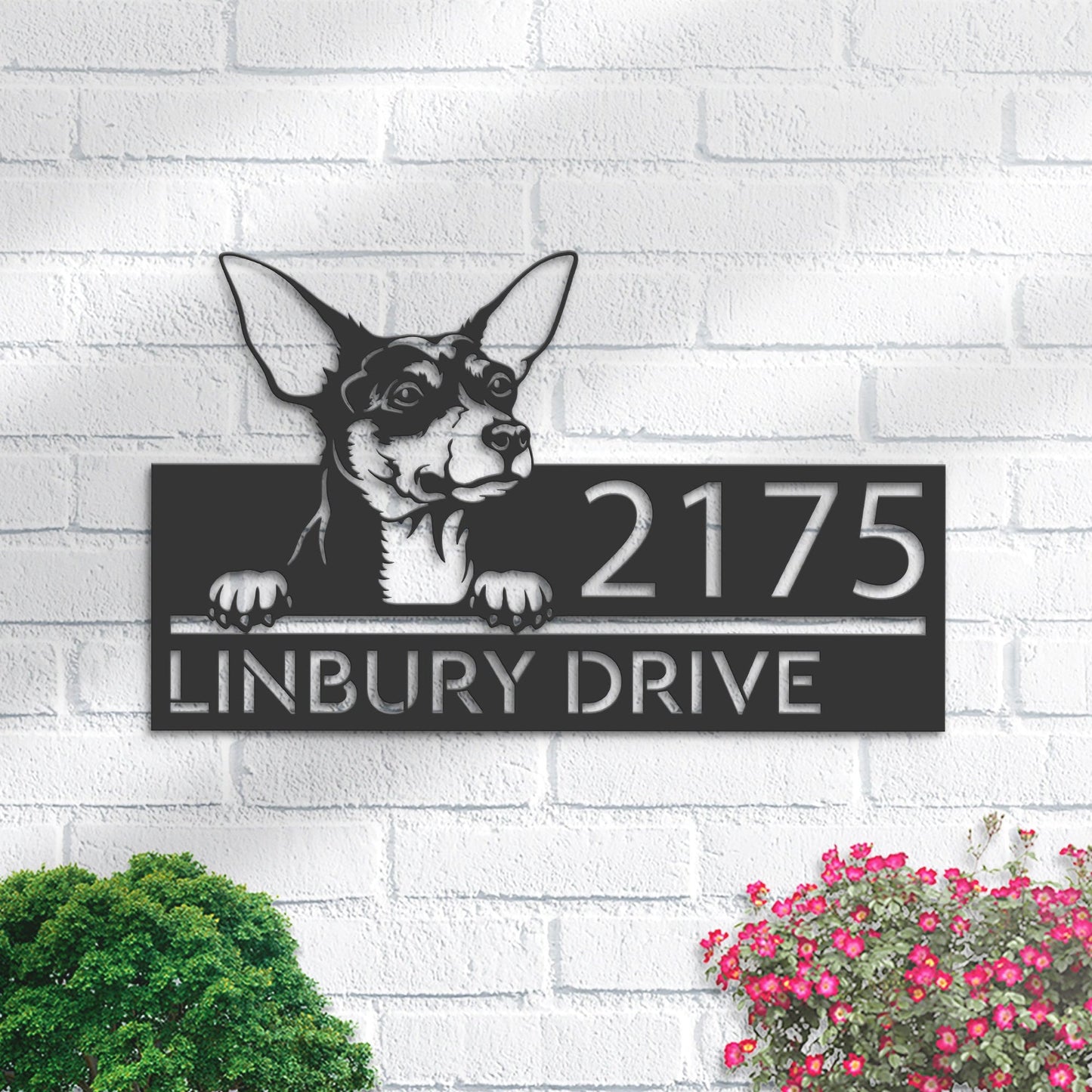 Personalized Toy Fox Terrier dog, Puppy Metal Address Sign House number Hanging Address Plaque Yard Sign Outdoor decor Garden Stake