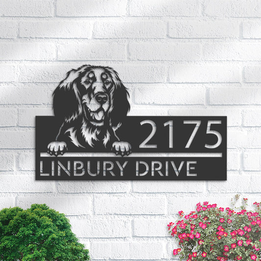 Personalized Golden setter dog, Puppy Metal Address Sign House number Hanging Address Plaque Yard Sign Outdoor decor Garden Stake