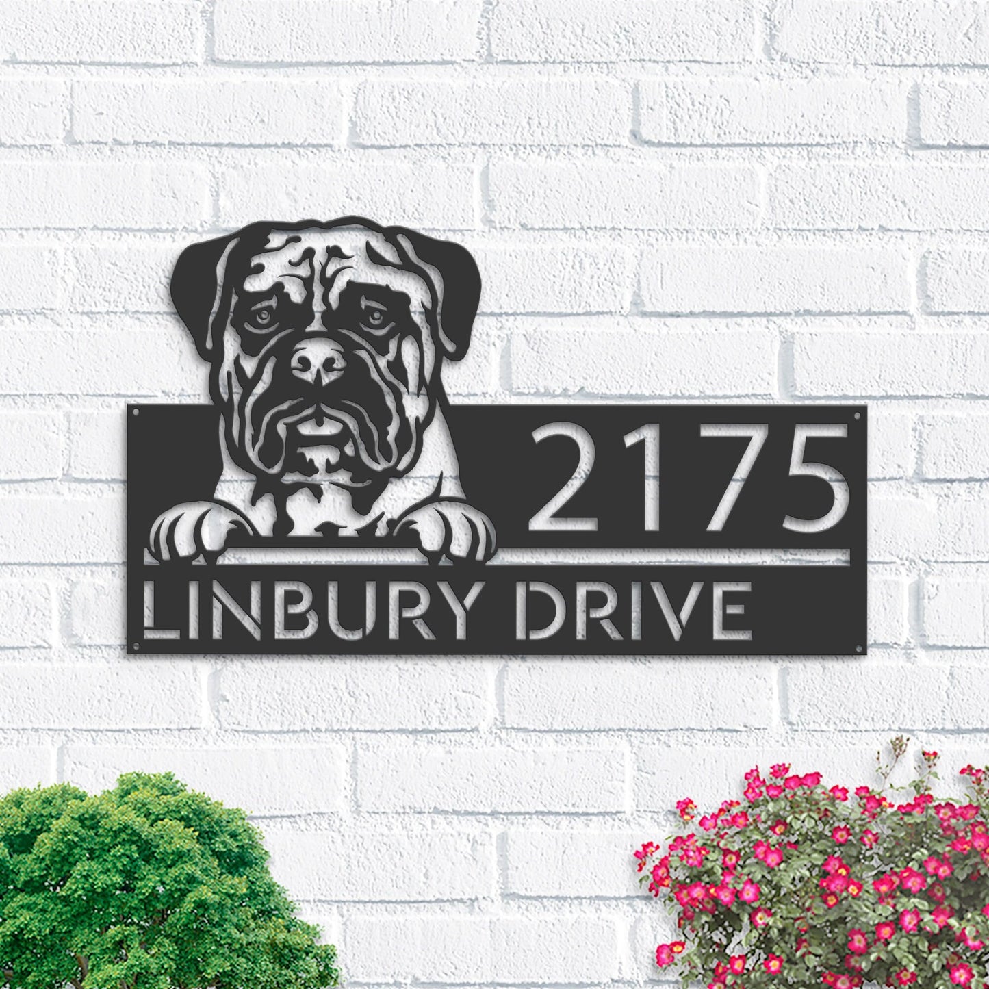 Personalized Bullmastiff dog, cute puppy Metal Address Sign House number Hanging Address Plaque Yard Sign Outdoor decor Garden Stake