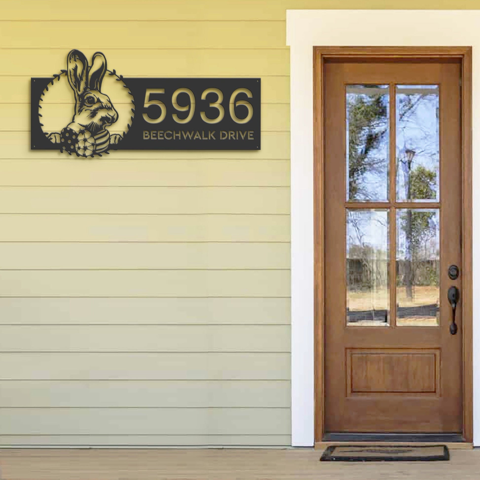 Personalized Rabbit bunny farmhouse Metal Address Sign House number Hanging Address Plaque Yard Sign Outdoor decor Garden Stake