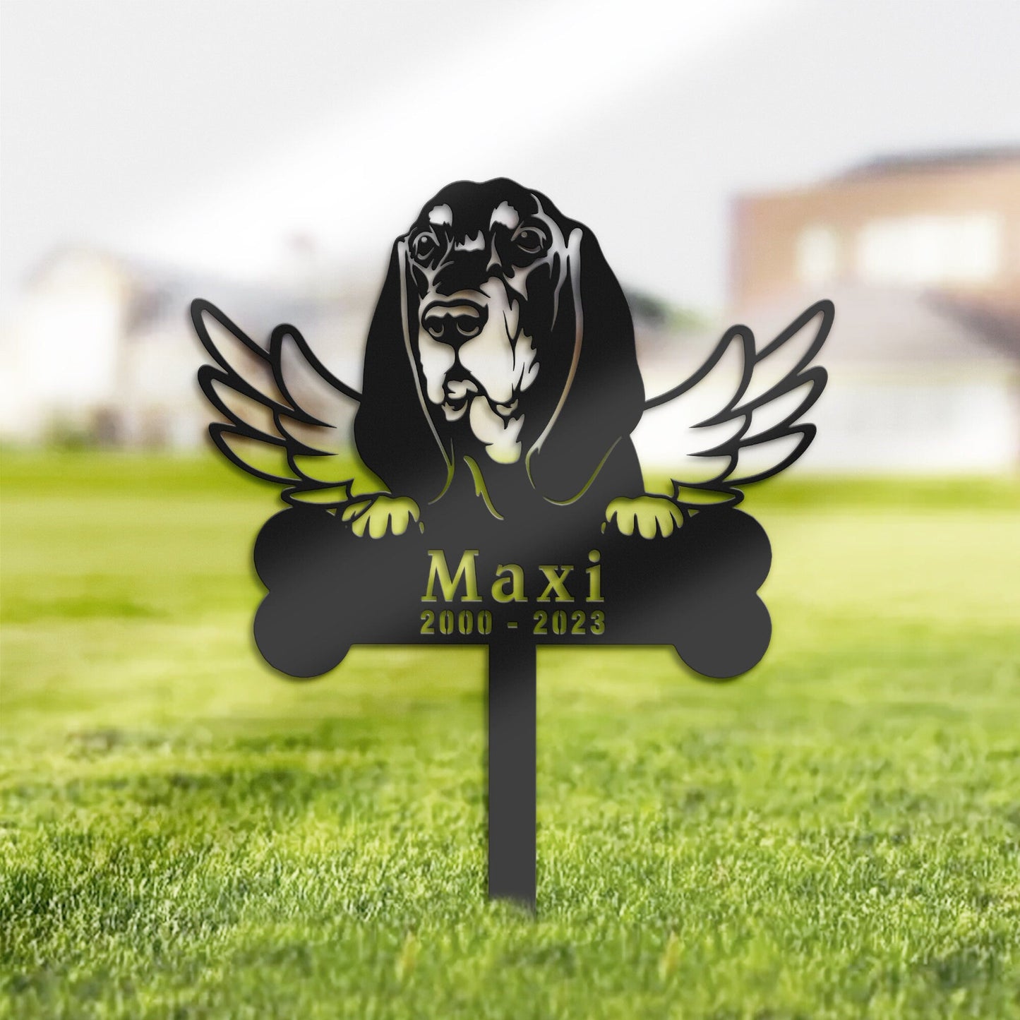 Personalized Black and Tan Coonhound Dog Memorial Stake, Metal Stake, Sympathy Sign, Pet Grave Marker, Remembrance Stake