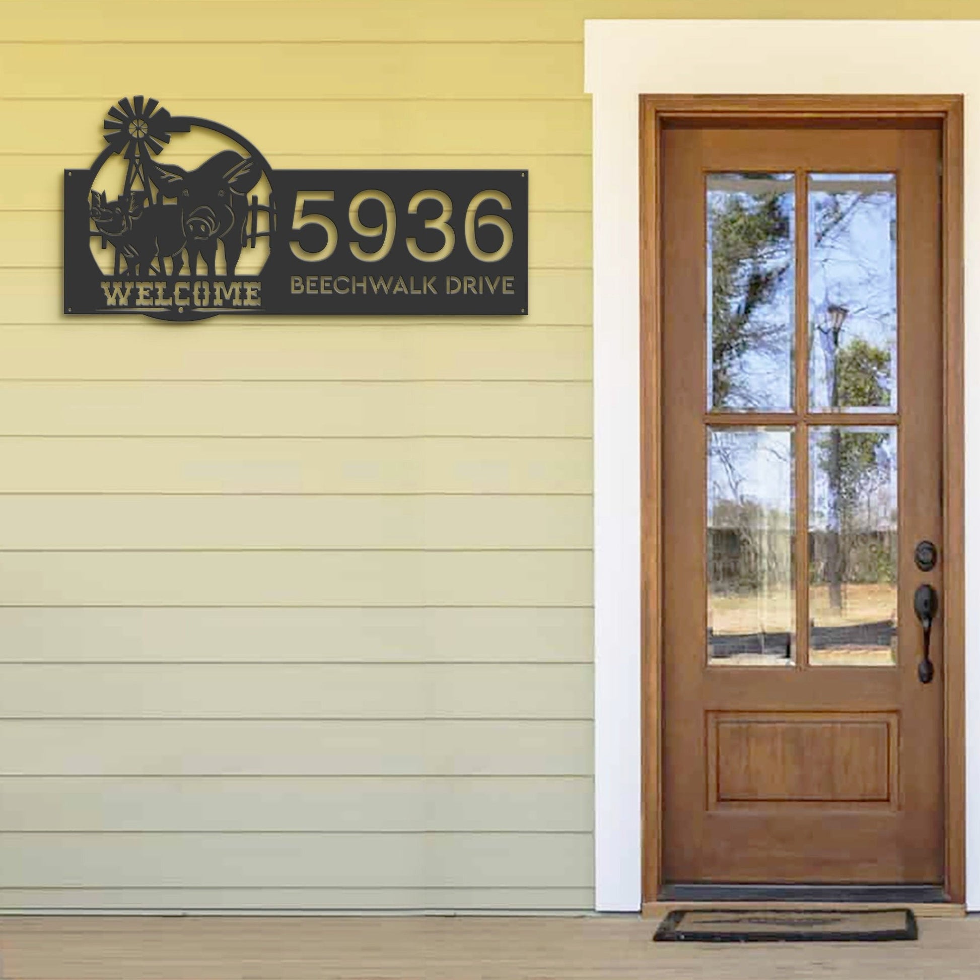 Personalized Pigs farmhouse animal ranch Metal Address Sign | Hanging Address Plaque | Yard Sign, Outdoor Sign | Garden Stake