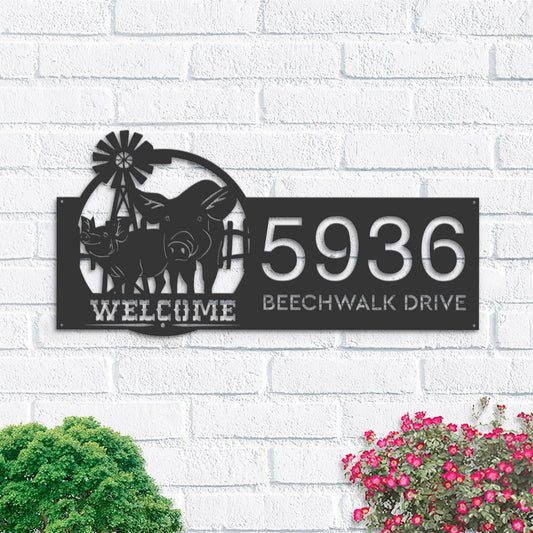 Personalized Pigs farmhouse animal ranch Metal Address Sign | Hanging Address Plaque | Yard Sign, Outdoor Sign | Garden Stake