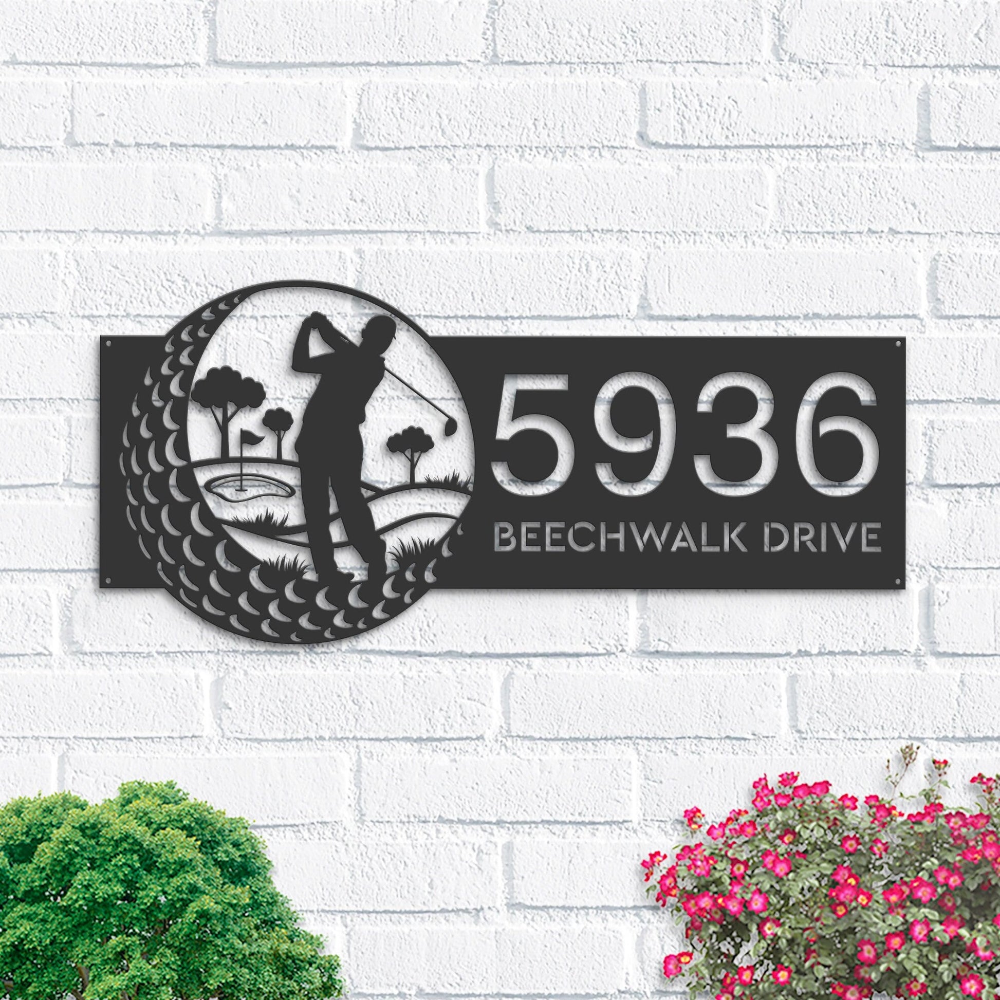 Personalized Golfer Golf Club Metal Address Sign House Number, Hanging Address Plaque | Yard Sign, Outdoor Sign| Garden Stake