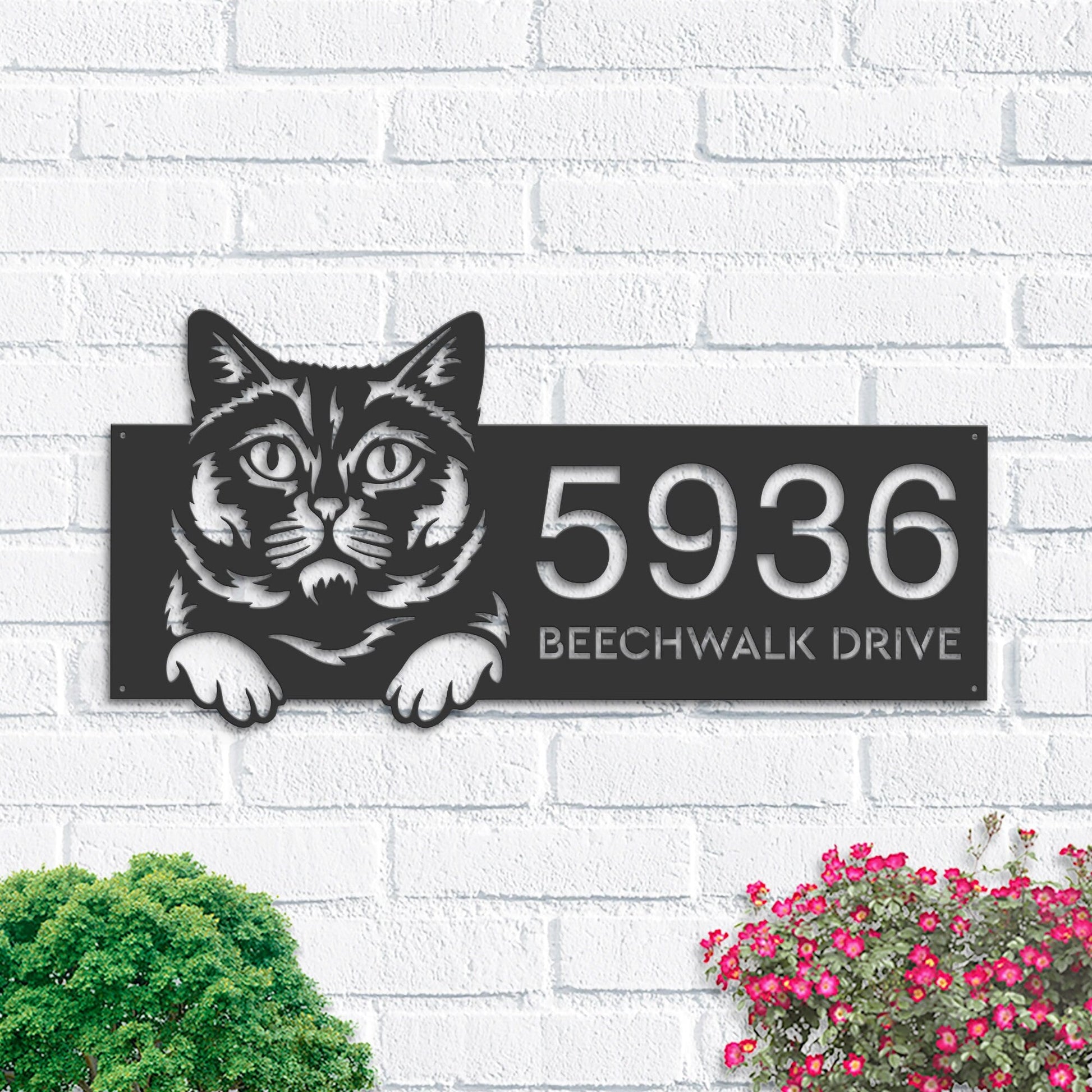 Personalized British shorthair Cute peeking cat Metal Address Sign House number Hanging Address Plaque Yard Sign Outdoor Sign Garden Stake