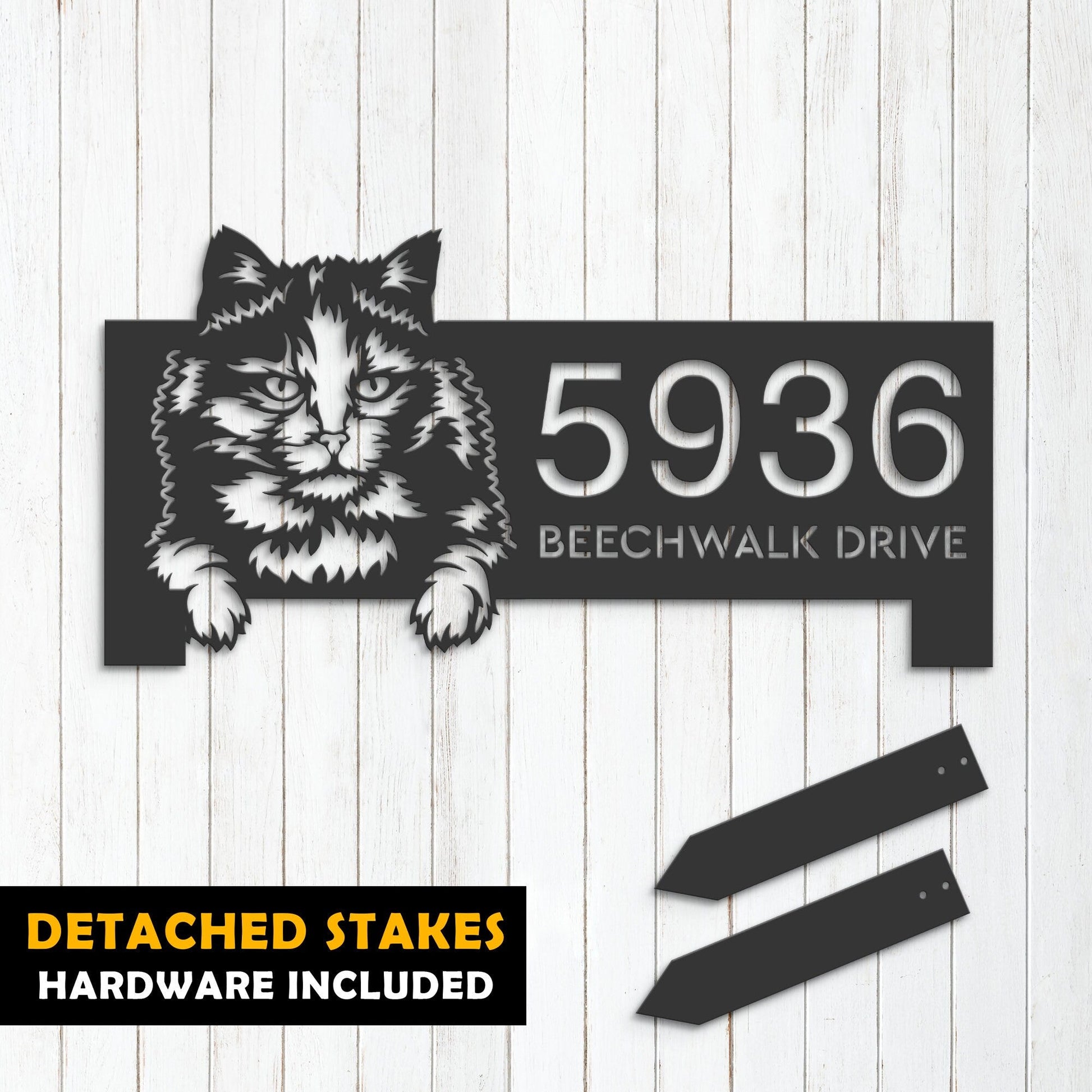 Personalized Tortoiseshell Cute peeking cat Metal Address Sign House number Hanging Address Plaque Yard Sign Outdoor Sign Garden Stake