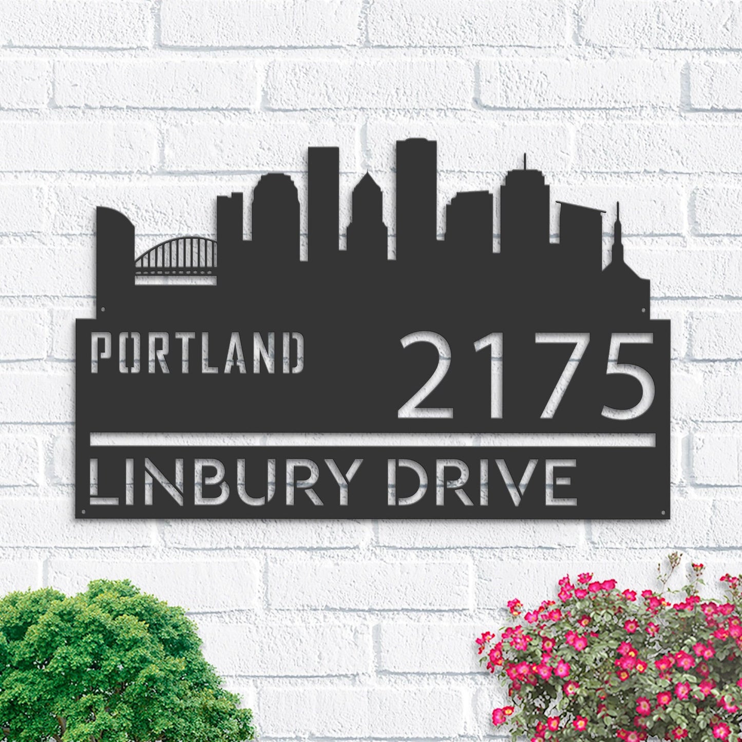 Personalized Portland city skyline Metal Address Sign Hanging Address Plaque house number Yard Outdoor Sign Garden Stake