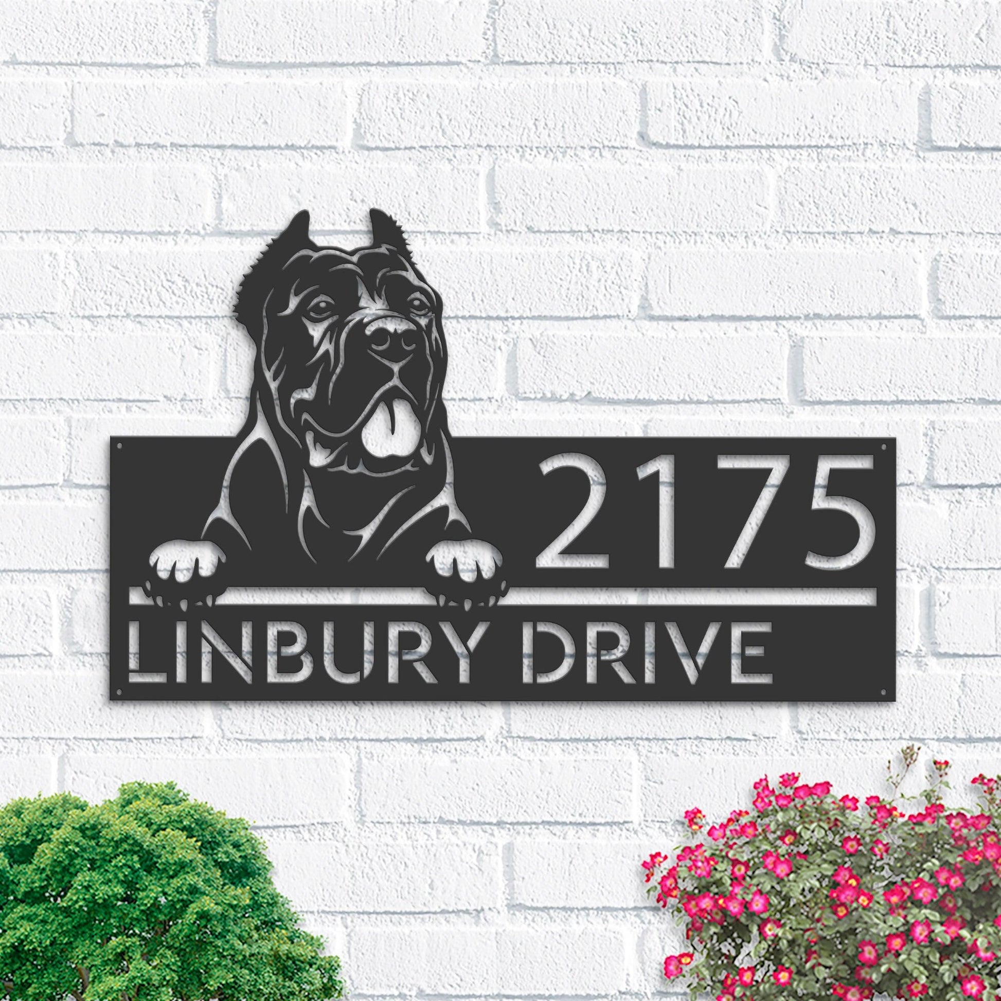 Personalized Cane corso dog, Puppy Metal Address Sign House number Hanging Address Plaque Yard Sign Outdoor decor Garden Stake