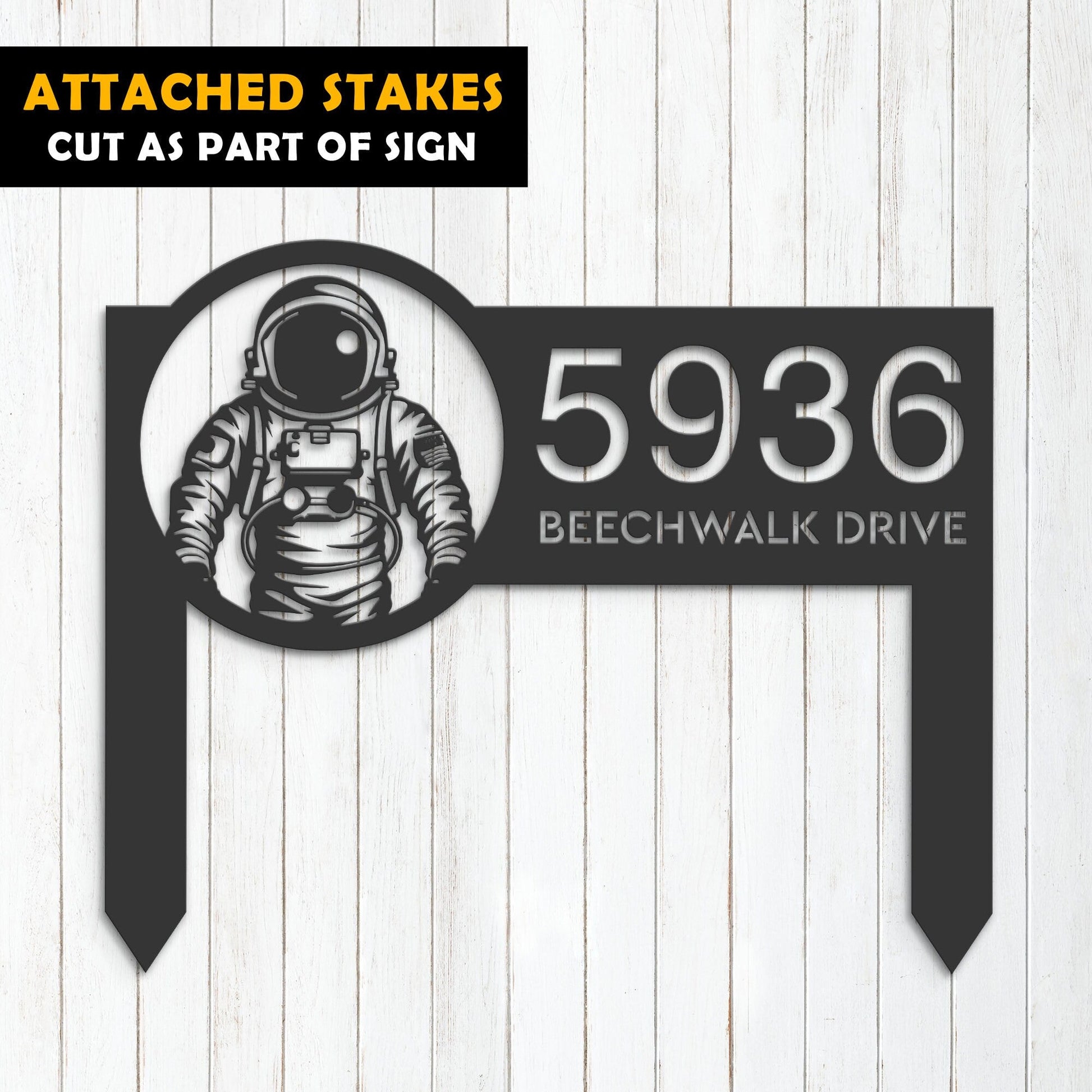 Personalized Astronaut Spaceman Metal Address Sign Custom House number Hanging Address Plaque Yard Sign, Outdoor Garden Stake