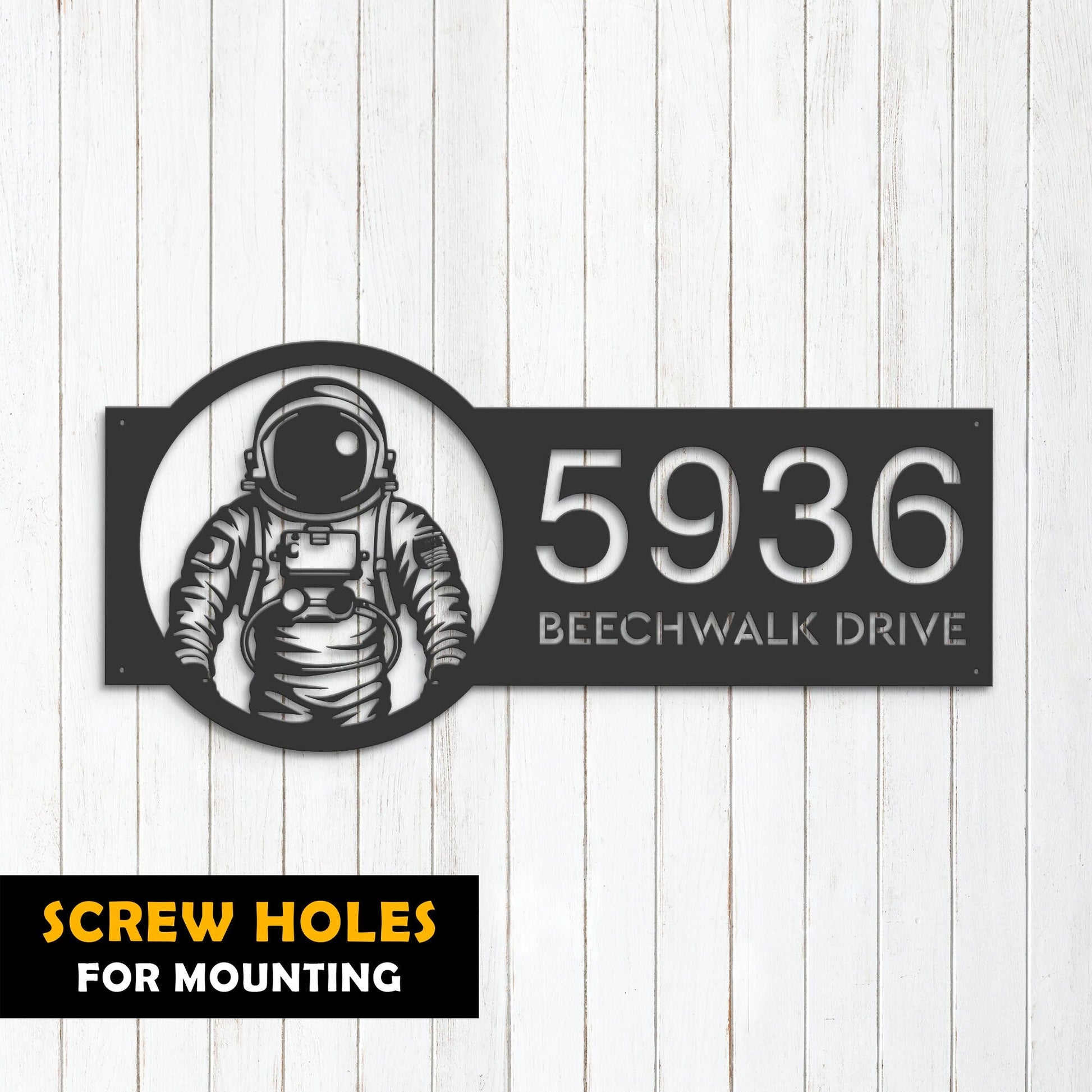 Personalized Astronaut Spaceman Metal Address Sign Custom House number Hanging Address Plaque Yard Sign, Outdoor Garden Stake