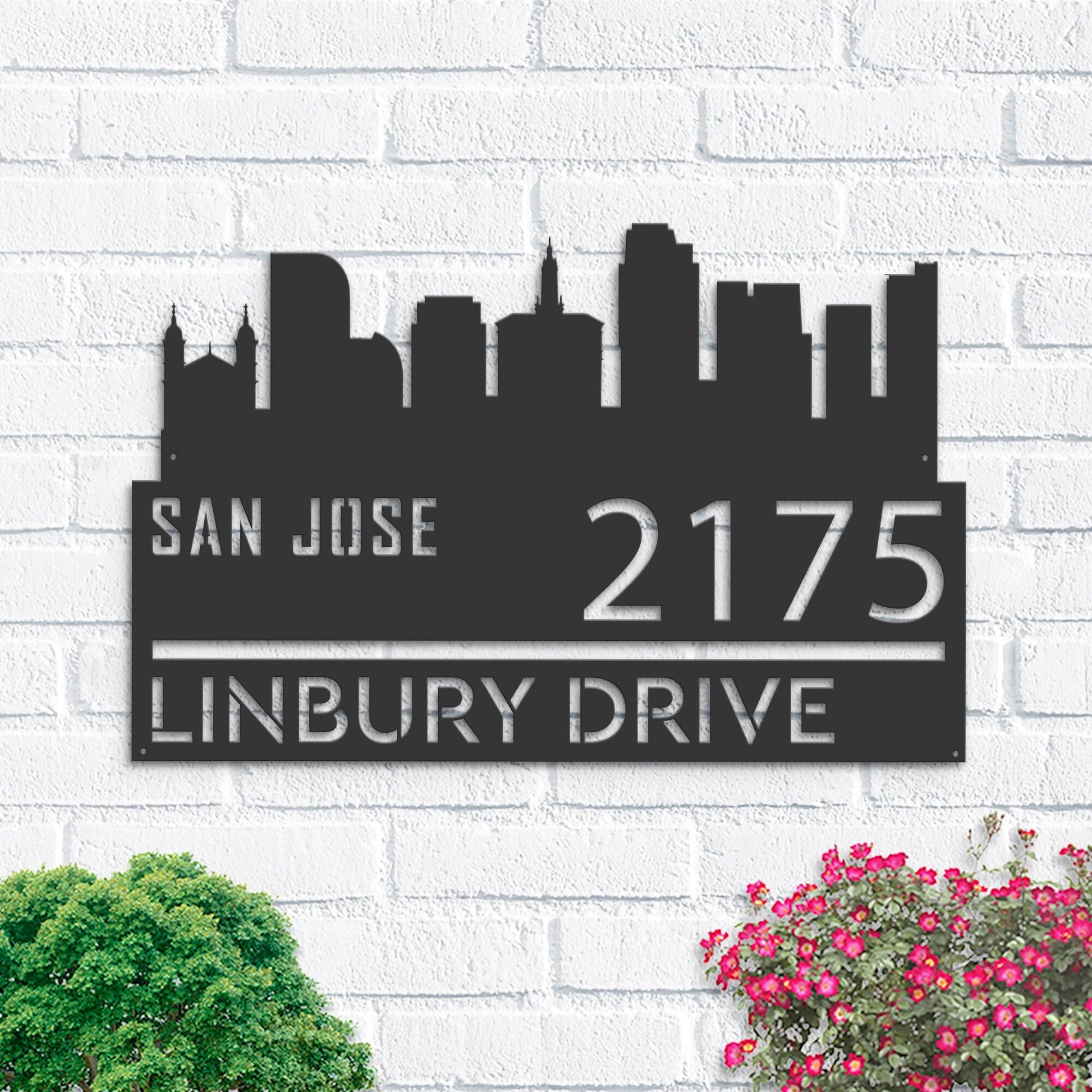 Personalized San Jose city skyline Metal Address Sign Hanging Address Plaque house number Yard Outdoor Sign Garden Stake