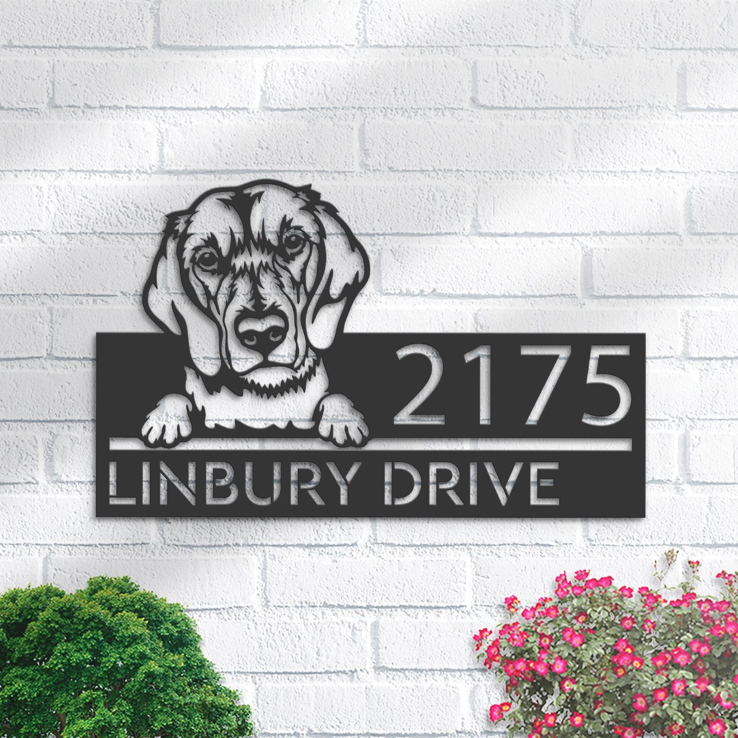 Personalized Beagle dog, Puppy Metal Address Sign House number Hanging Address Plaque Yard Sign Outdoor decor Garden Stake