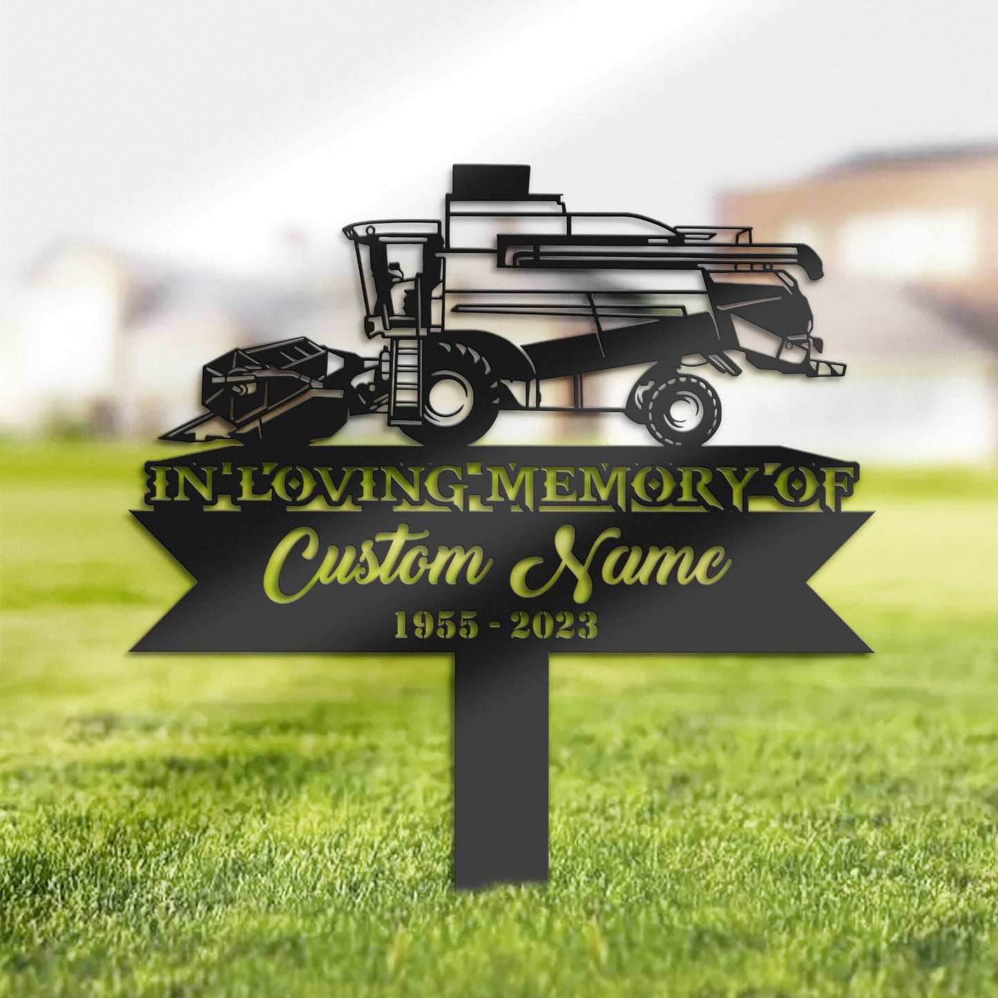 Personalized Harvester, Combine - Farm Tractor farmer Memorial Stake, Metal Stake, Sympathy Sign, Grave Marker, Remembrance Stake