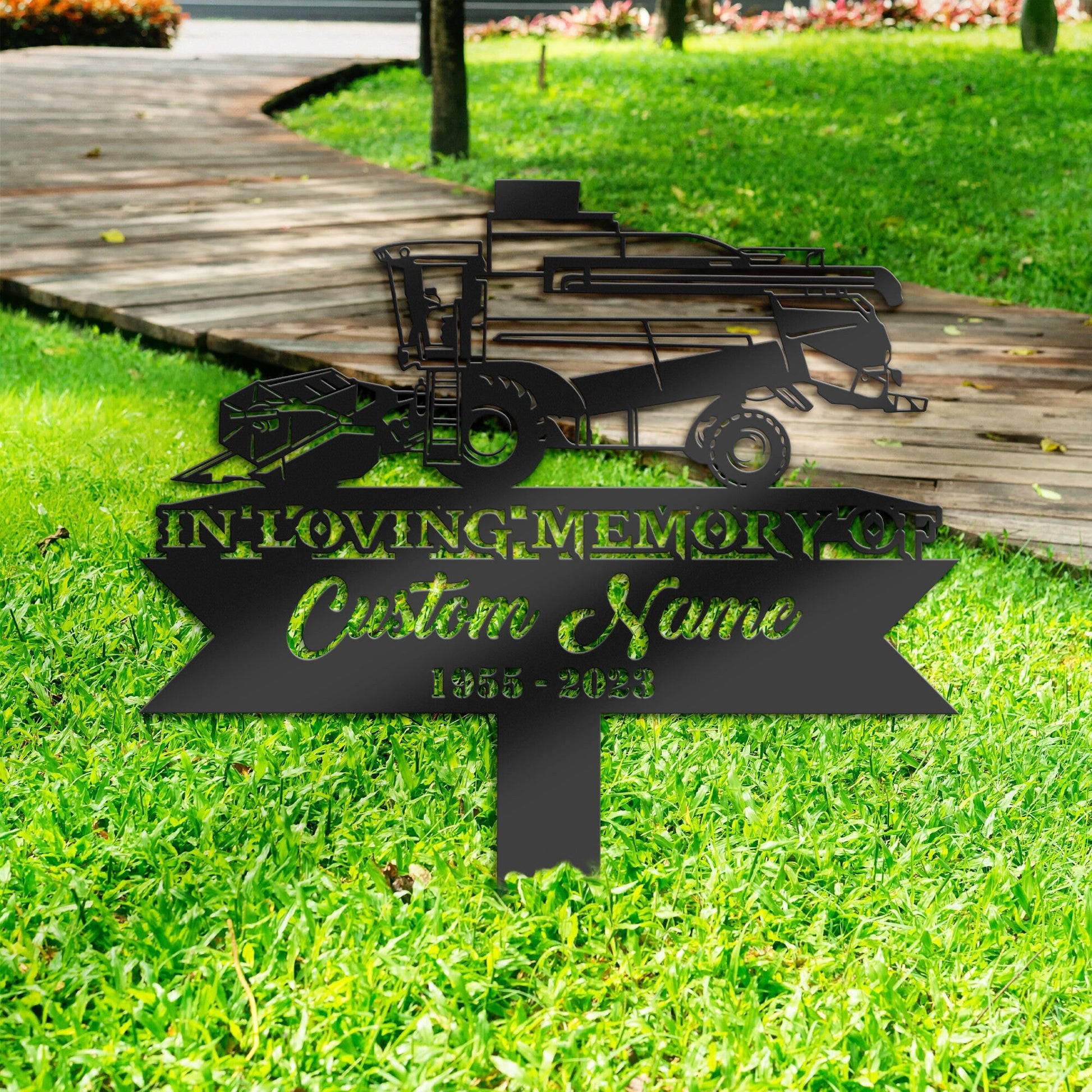 Personalized Harvester, Combine - Farm Tractor farmer Memorial Stake, Metal Stake, Sympathy Sign, Grave Marker, Remembrance Stake