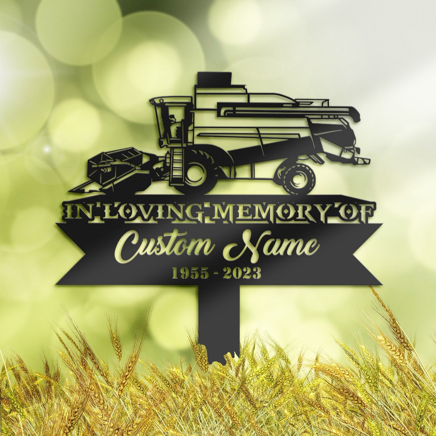 Personalized Harvester, Combine - Farm Tractor farmer Memorial Stake, Metal Stake, Sympathy Sign, Grave Marker, Remembrance Stake