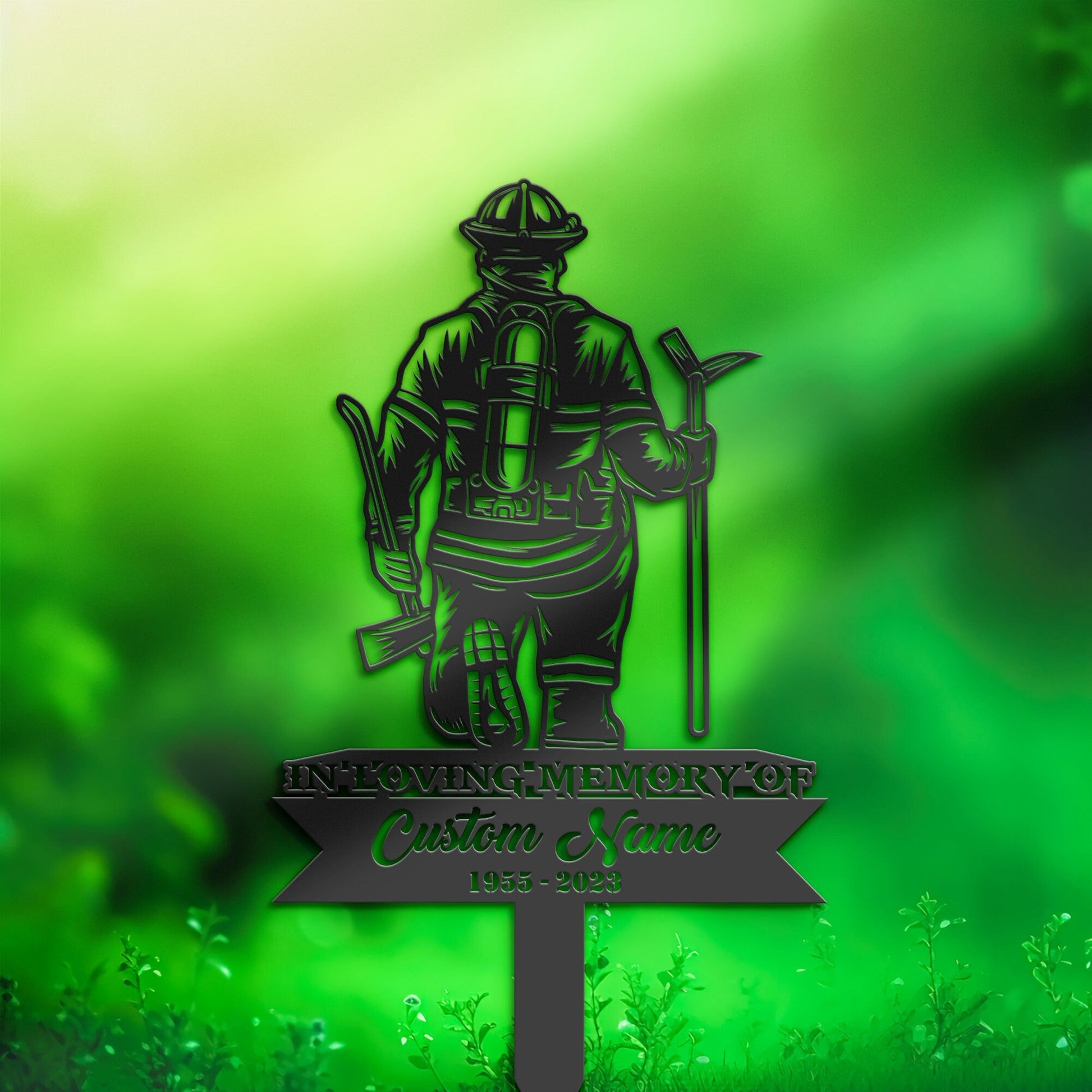 Personalized Fire Fighter fireman Memorial Stake, Metal Stake, Sympathy Sign, Grave Marker, Remembrance Stake