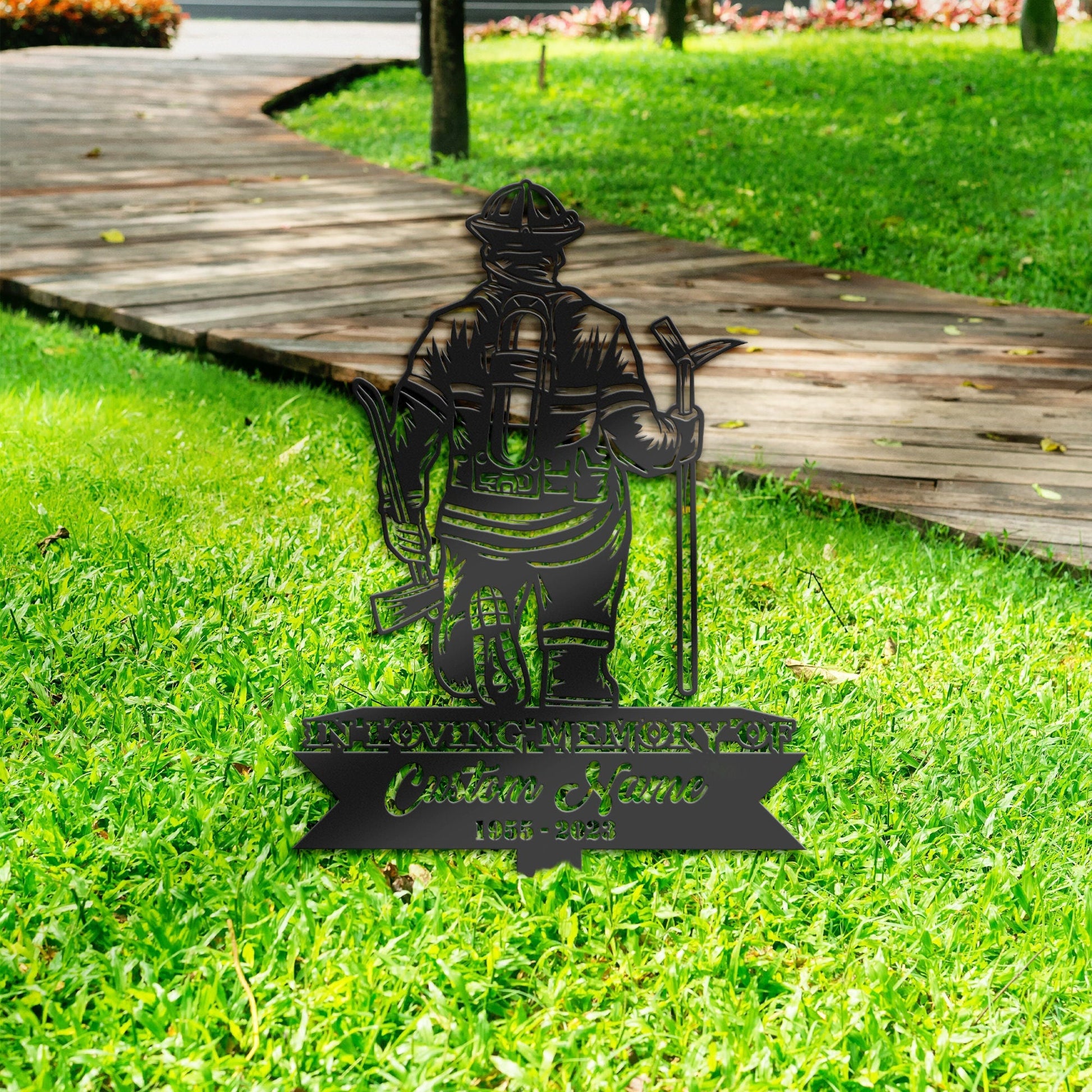 Personalized Fire Fighter fireman Memorial Stake, Metal Stake, Sympathy Sign, Grave Marker, Remembrance Stake