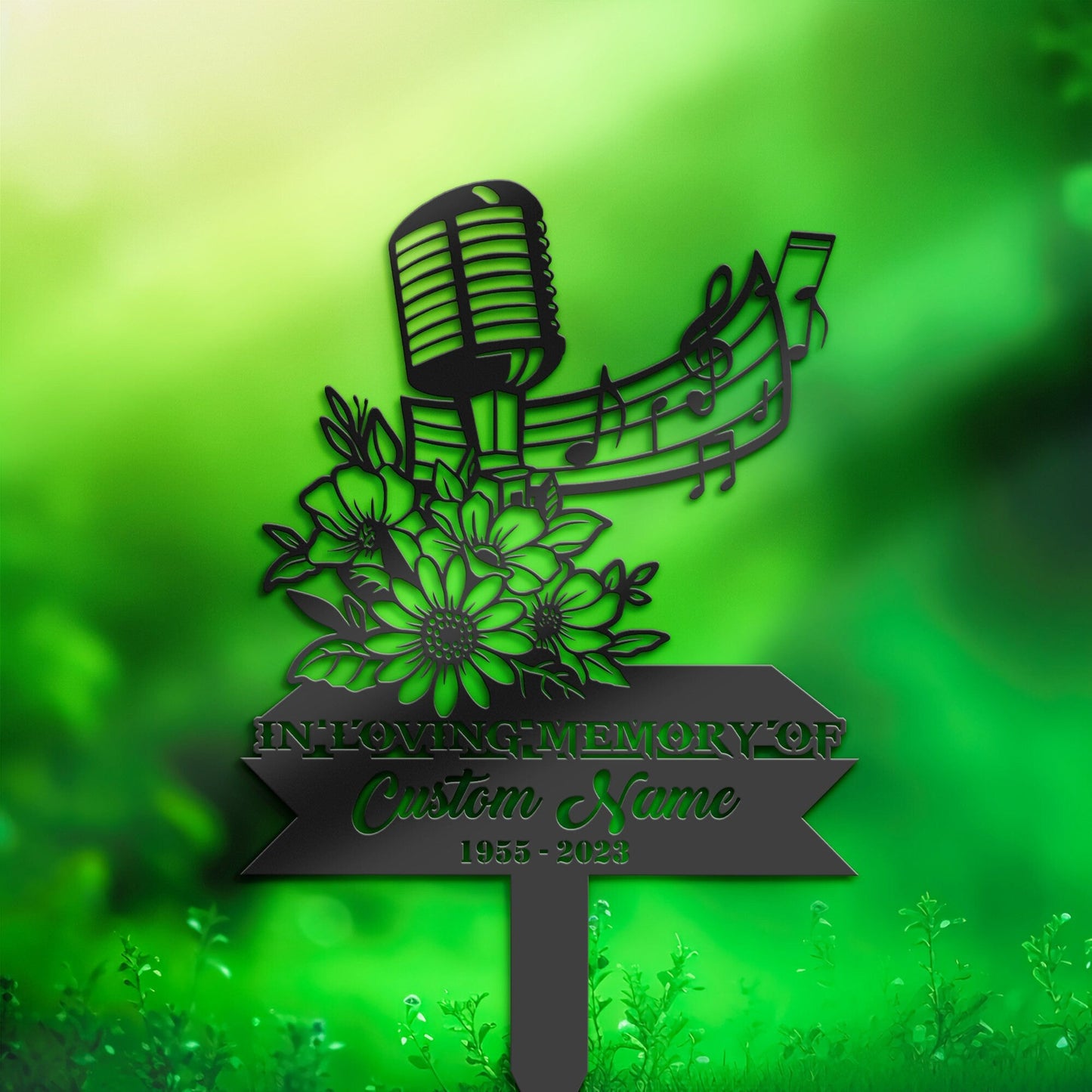 Personalized Floral microphone singer Memorial Stake, Metal Stake, Sympathy Sign, Grave Marker, Remembrance Stake