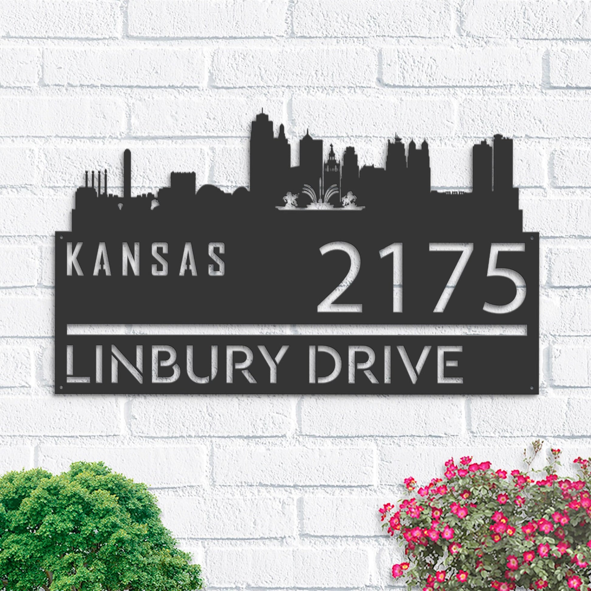 Personalized Kansas city skyline Metal Address Sign Hanging Address Plaque house number Yard Outdoor Sign Garden Stake