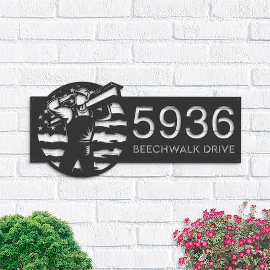 Personalized Construction worker US flag Metal Address Sign House number Hanging Address Plaque Yard Sign Outdoor Sign Garden Stake