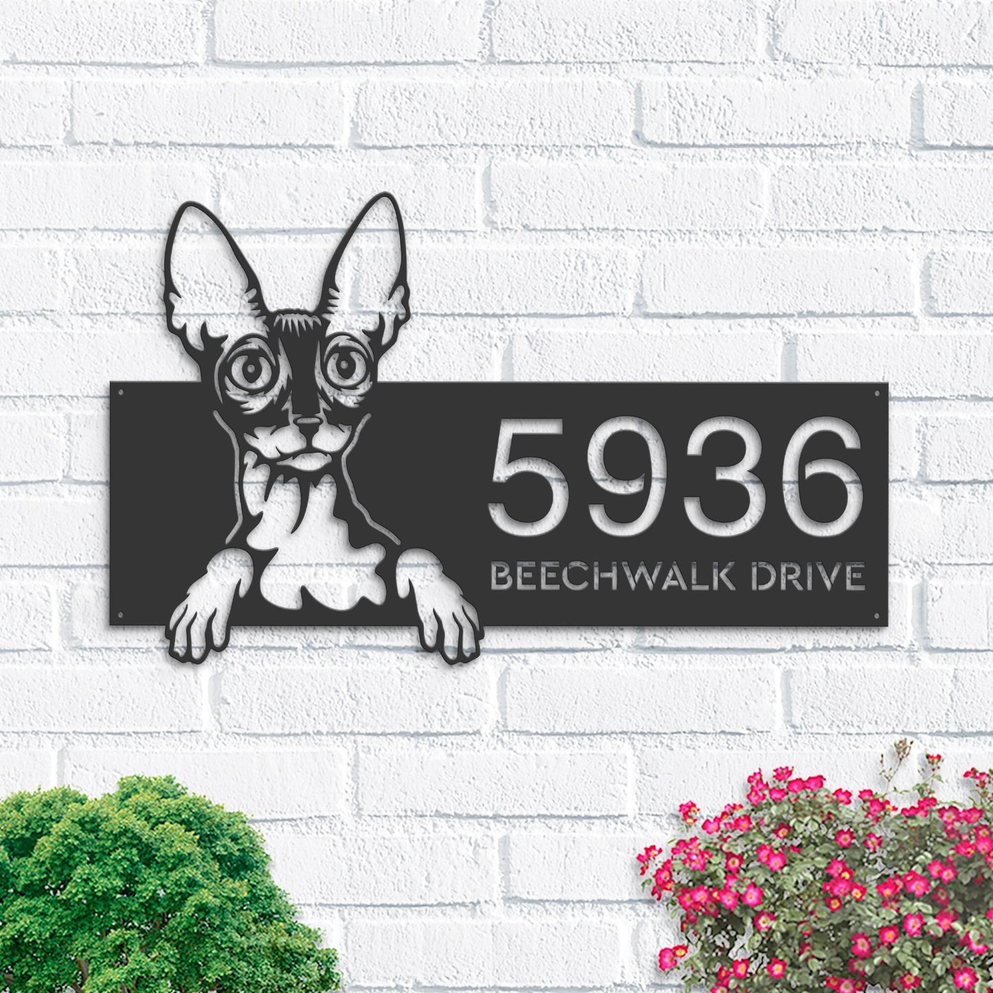 Personalized Cornish rex Cute peeking cat kitten Metal Address Sign House number Hanging Address Plaque Yard Sign Outdoor Sign Garden Stake