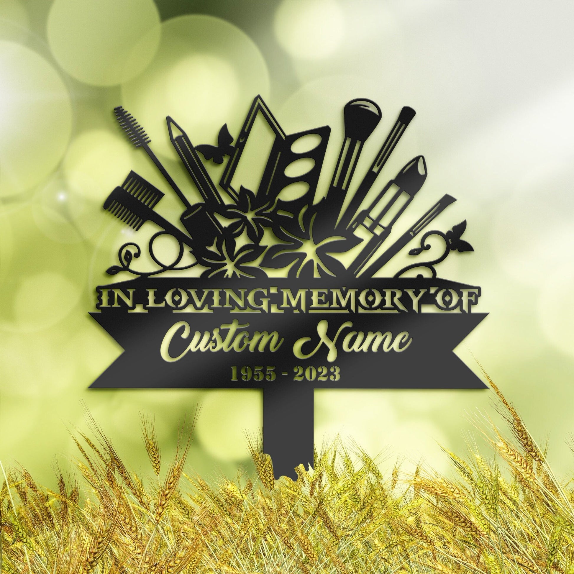 Personalized Floral makeup tools makeup artist Memorial Stake, Metal Stake, Sympathy Sign, Grave Marker, Remembrance Stake