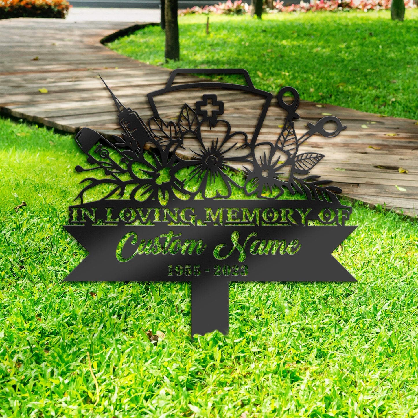 Personalized Nurse medical worker Memorial Stake, Metal Stake, Sympathy Sign, Grave Marker, Remembrance Stake