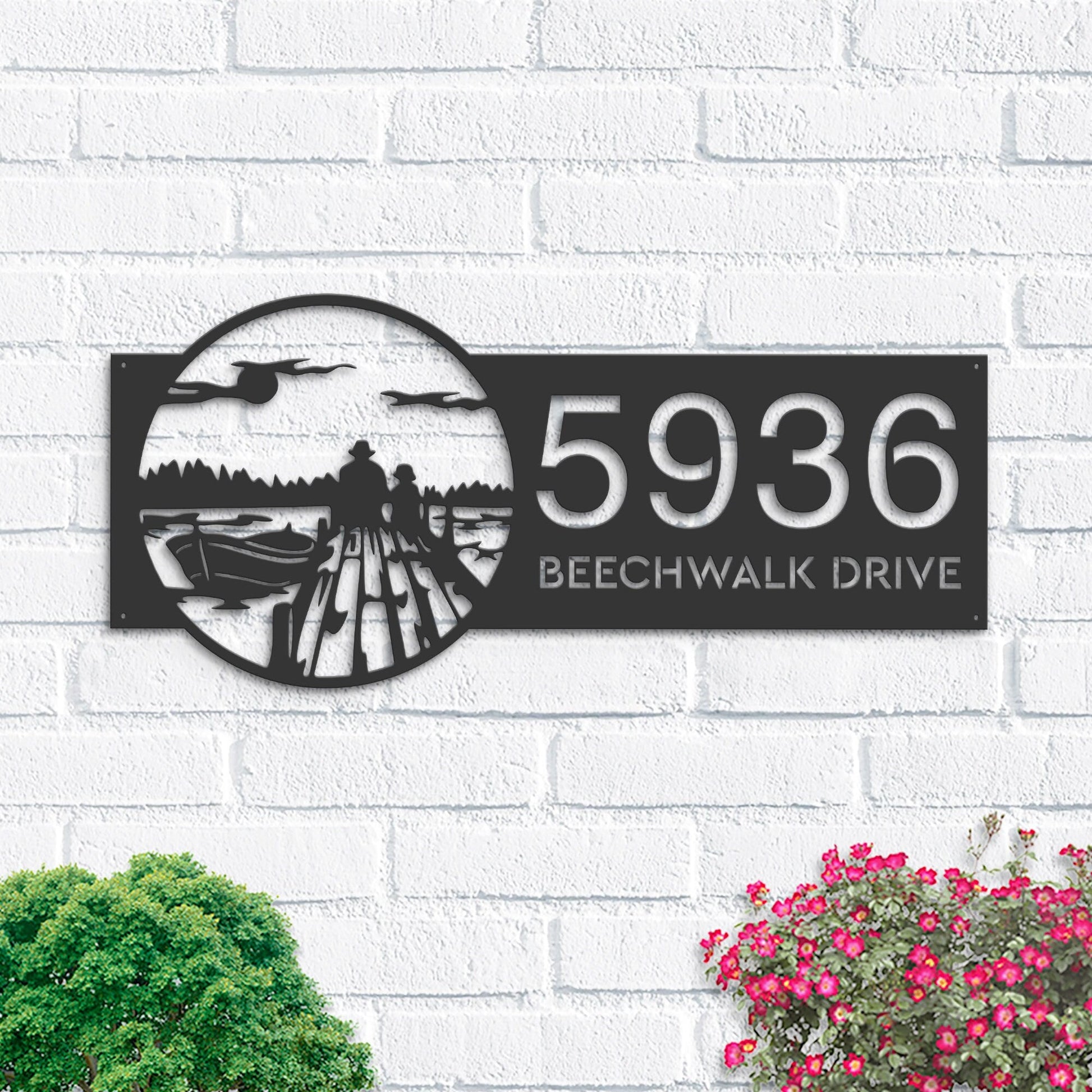 Personalized Dawn scene Metal Address Sign house number | Hanging Address Plaque | Yard Sign, Outdoor Sign | Garden Stake