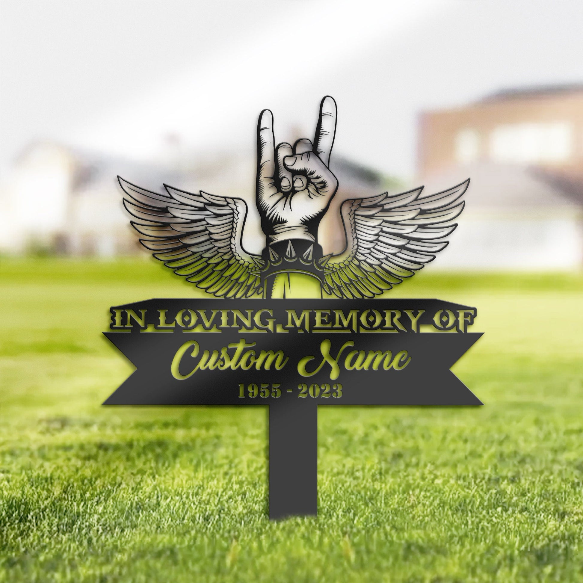 Personalized Rock N Roll Lover musician Memorial Stake, Metal Stake, Sympathy Sign, Grave Marker, Remembrance Stake