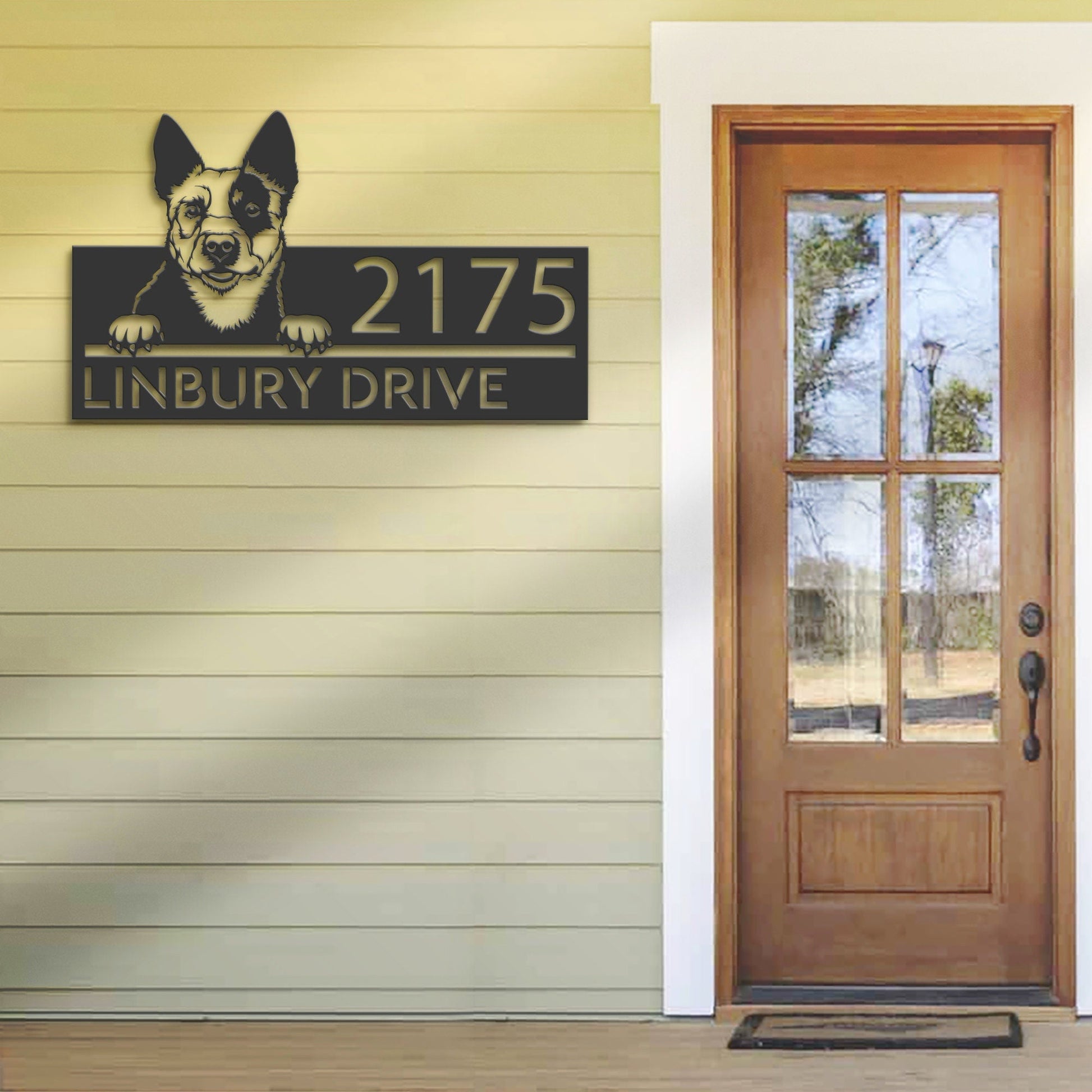 Personalized Australian Cattle dog, Puppy Metal Address Sign House number Hanging Address Plaque Yard Sign Outdoor decor Garden Stake