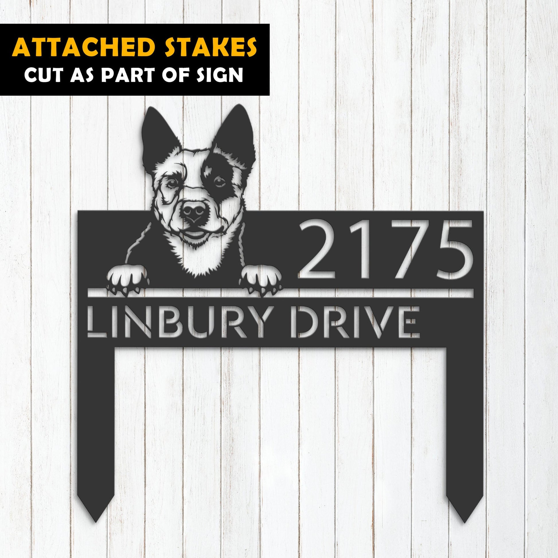 Personalized Australian Cattle dog, Puppy Metal Address Sign House number Hanging Address Plaque Yard Sign Outdoor decor Garden Stake