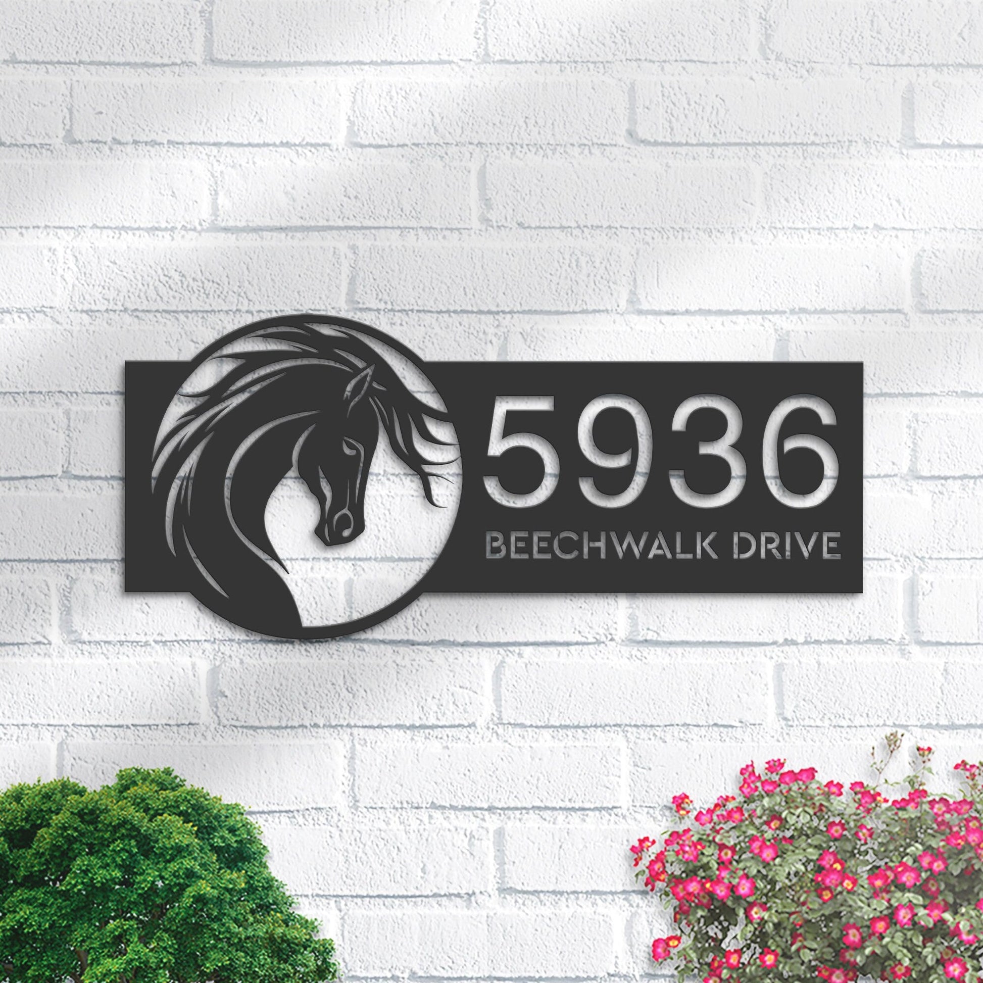 Personalized Horse head Metal Address Sign House number Hanging Address Plaque Yard Sign Outdoor Sign Garden Stake