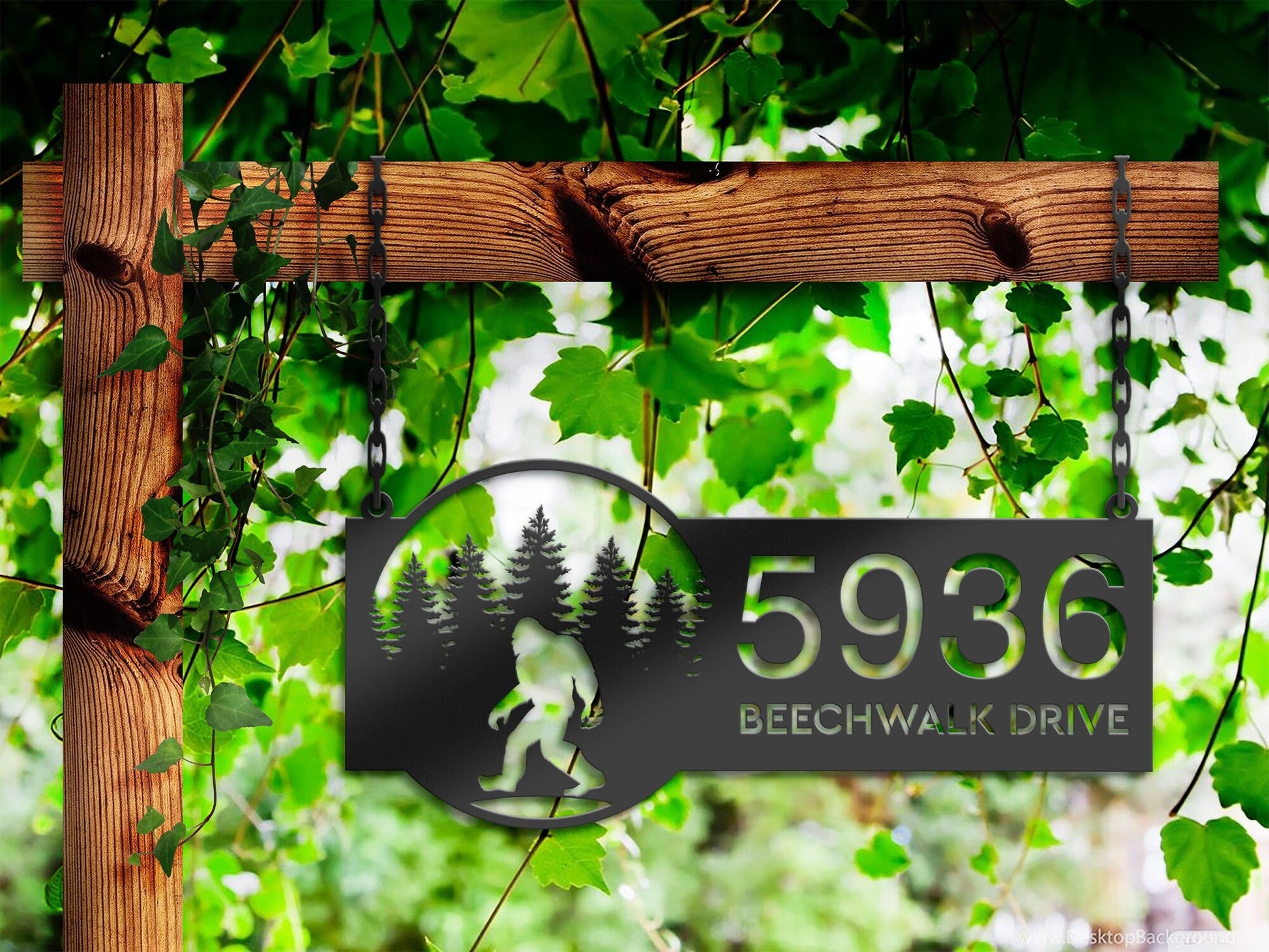 Personalized Bigfoot Sasquatch forest Metal Address Sign House number Hanging Address Plaque Yard Sign Outdoor Sign Garden Stake