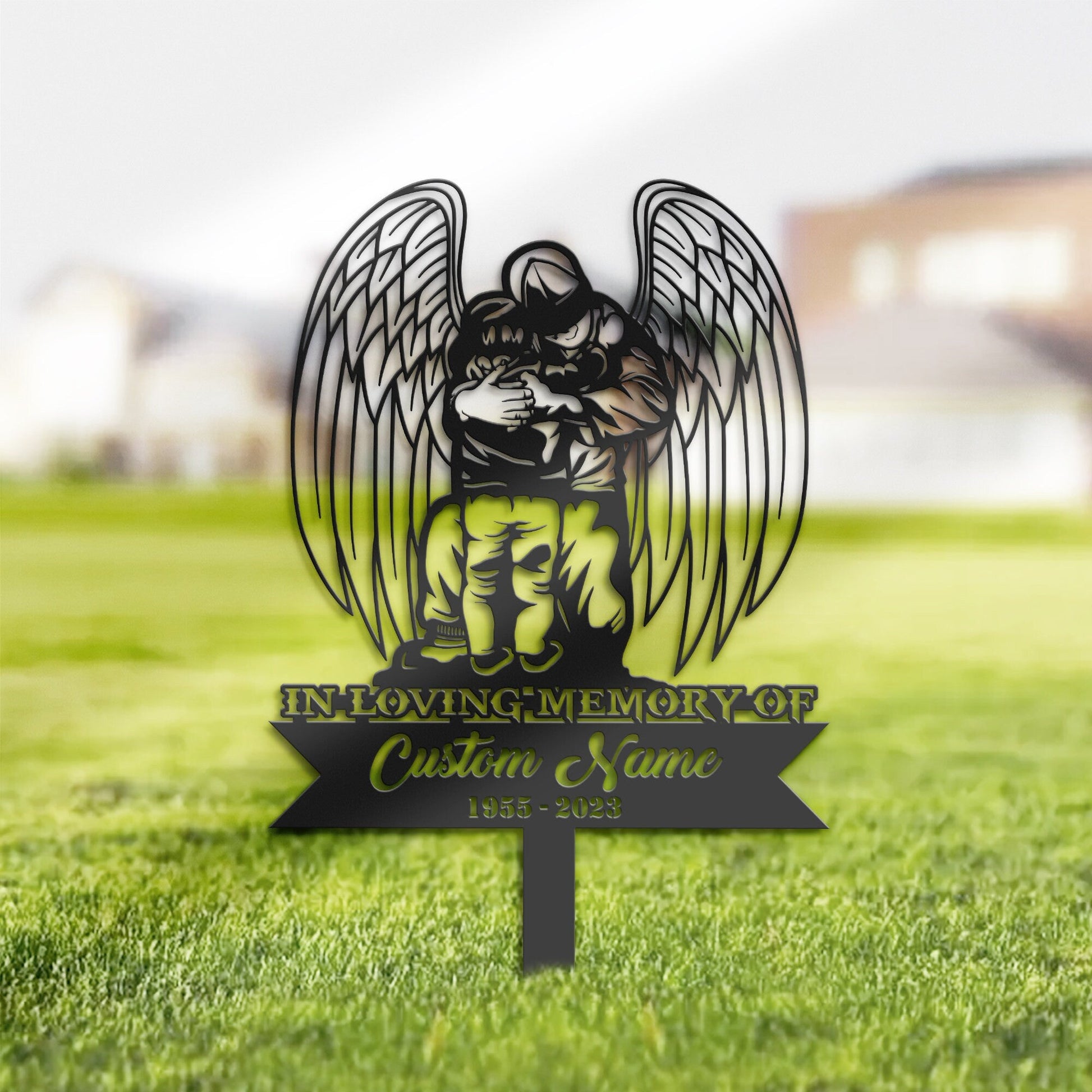 Personalized Angel father and son Memorial Stake, Metal Stake, Sympathy Sign, Grave Marker, Remembrance Stake