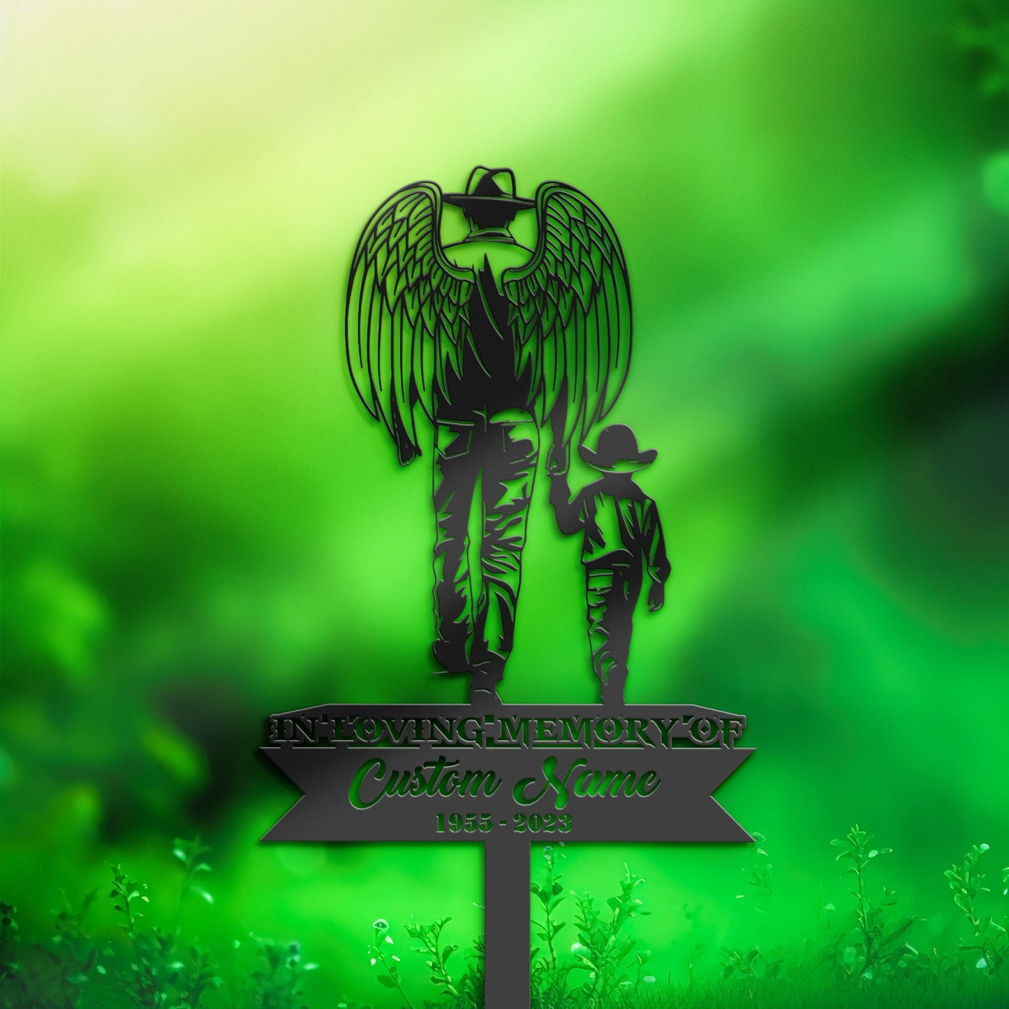 Personalized Angel father cowboy and son Memorial Stake, Metal Stake, Sympathy Sign, Grave Marker, Remembrance Stake