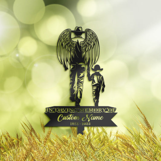 Personalized Angel father cowboy and son Memorial Stake, Metal Stake, Sympathy Sign, Grave Marker, Remembrance Stake