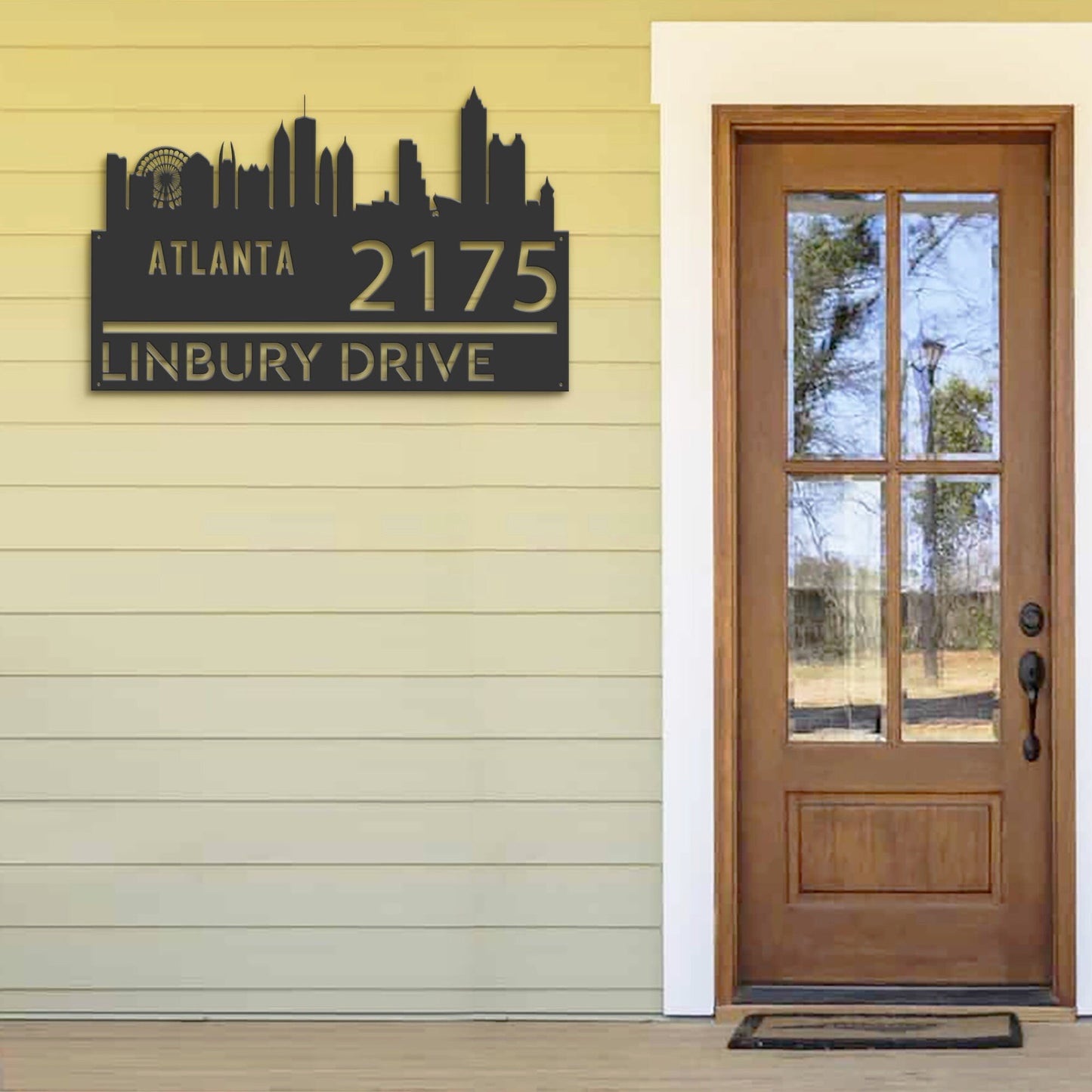 Personalized Atlanta city skyline Metal Address Sign Hanging Address Plaque house number Yard Outdoor Sign Garden Stake