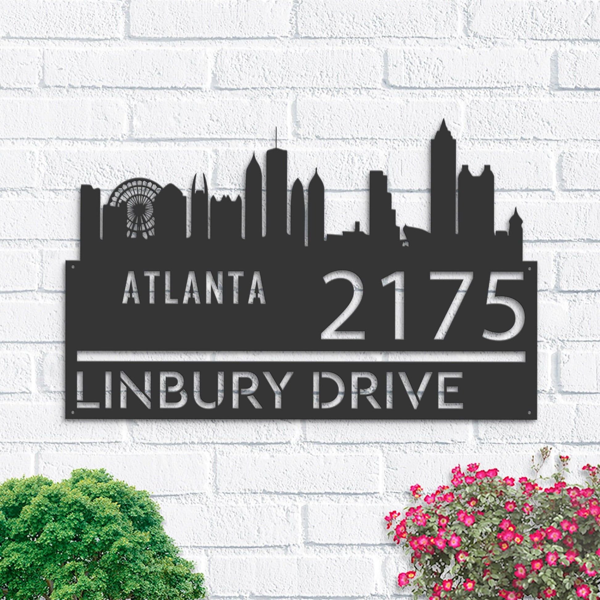 Personalized Atlanta city skyline Metal Address Sign Hanging Address Plaque house number Yard Outdoor Sign Garden Stake