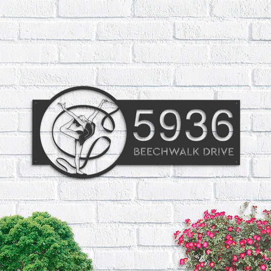 Personalized Gymnastic ballet dancer Metal Address Sign Custom House number Hanging Address Plaque Yard Sign, Outdoor Garden Stake