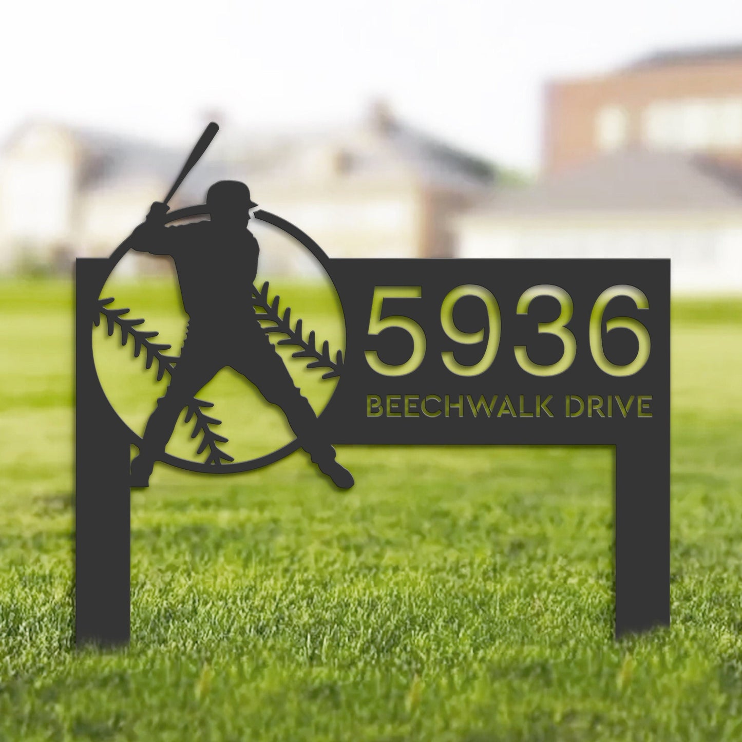 Personalized Baseball player Sport Metal Address Sign House number Hanging Address Plaque Yard Sign, Outdoor Sign Garden Stake