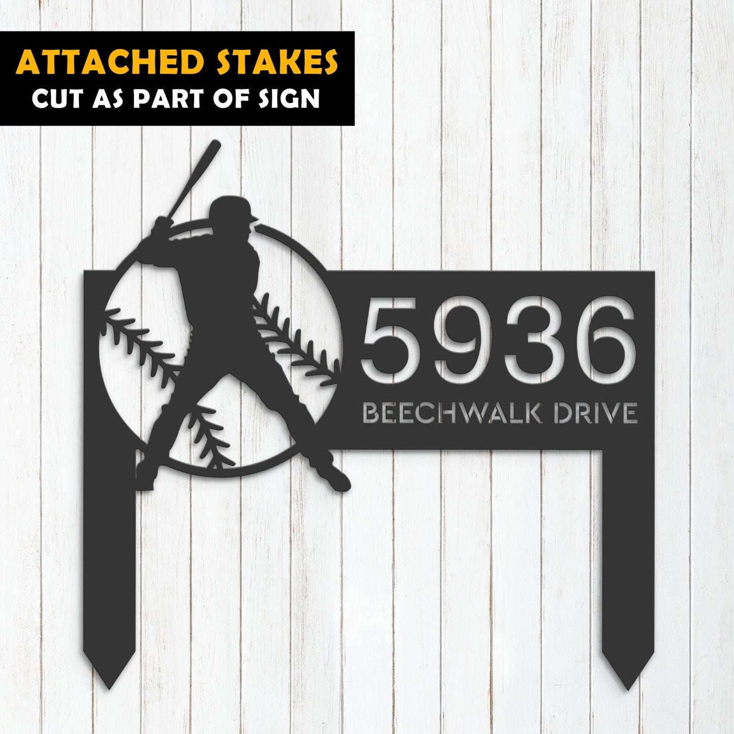 Personalized Baseball player Sport Metal Address Sign House number Hanging Address Plaque Yard Sign, Outdoor Sign Garden Stake