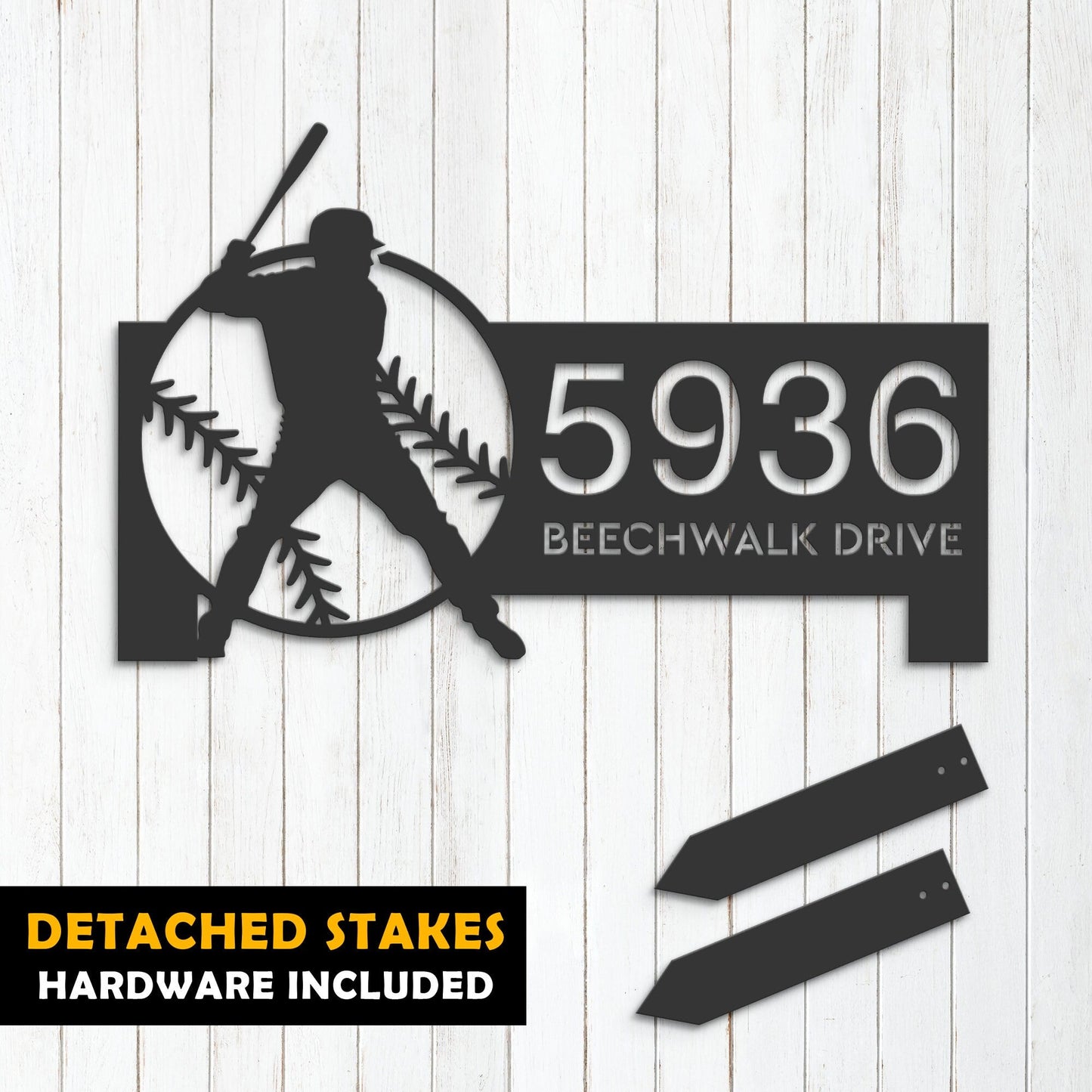 Personalized Baseball player Sport Metal Address Sign House number Hanging Address Plaque Yard Sign, Outdoor Sign Garden Stake