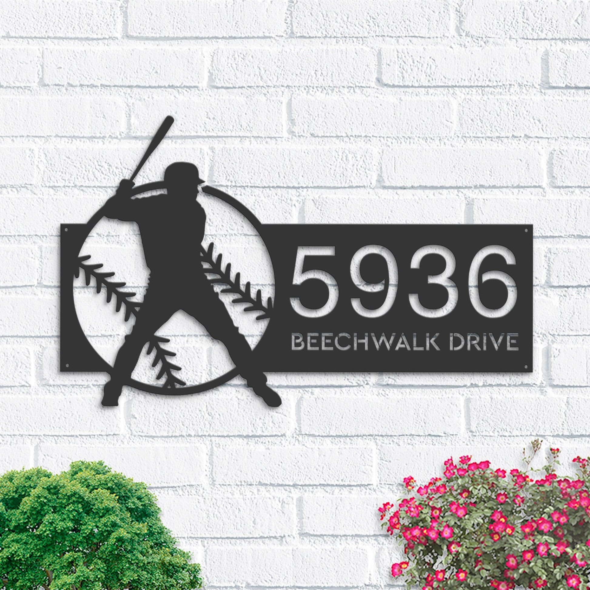 Personalized Baseball player Sport Metal Address Sign House number Hanging Address Plaque Yard Sign, Outdoor Sign Garden Stake