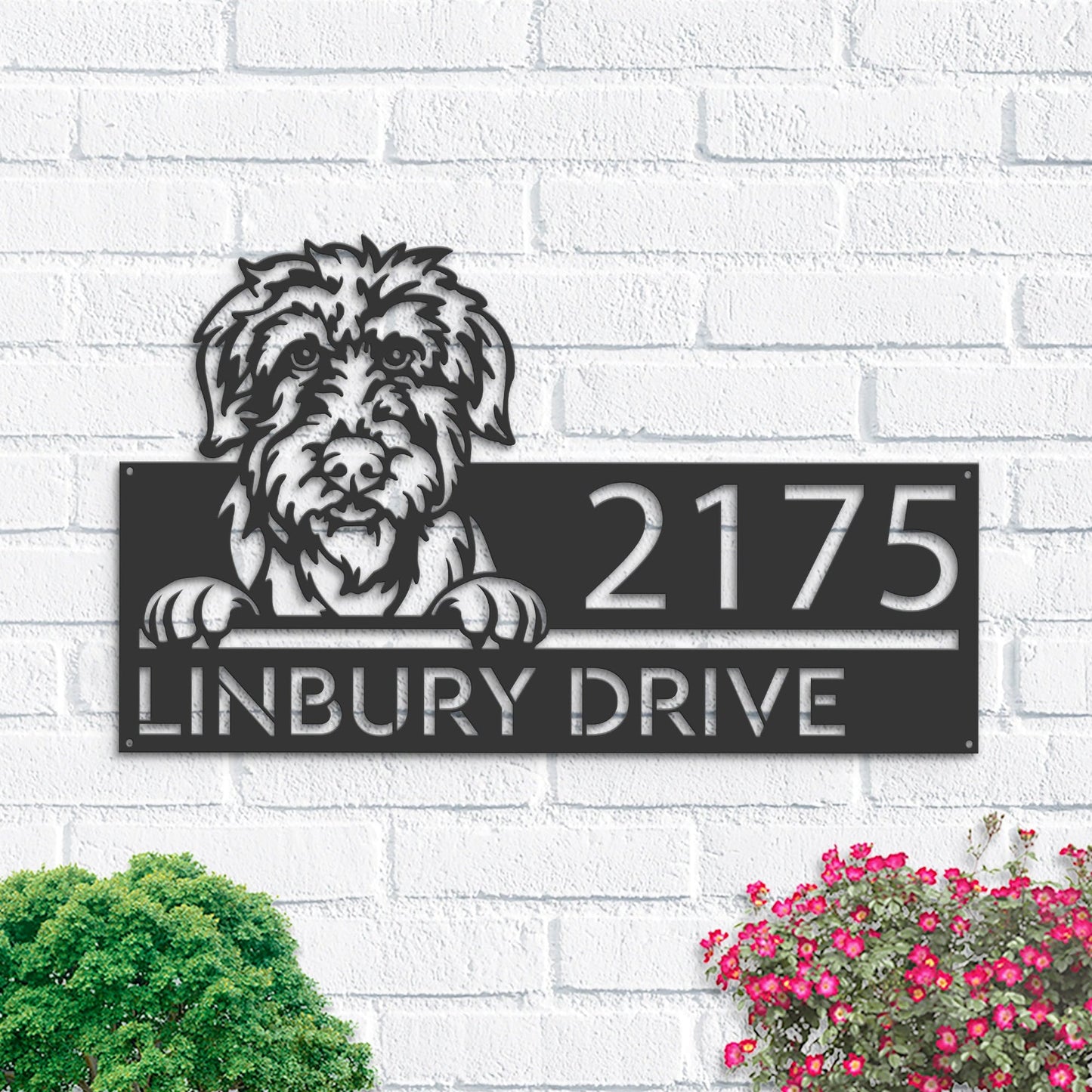 Personalized Irish Wolfhound dog, Cute puppy Metal Address Sign House number Hanging Address Plaque Yard Sign Outdoor decor Garden Stake