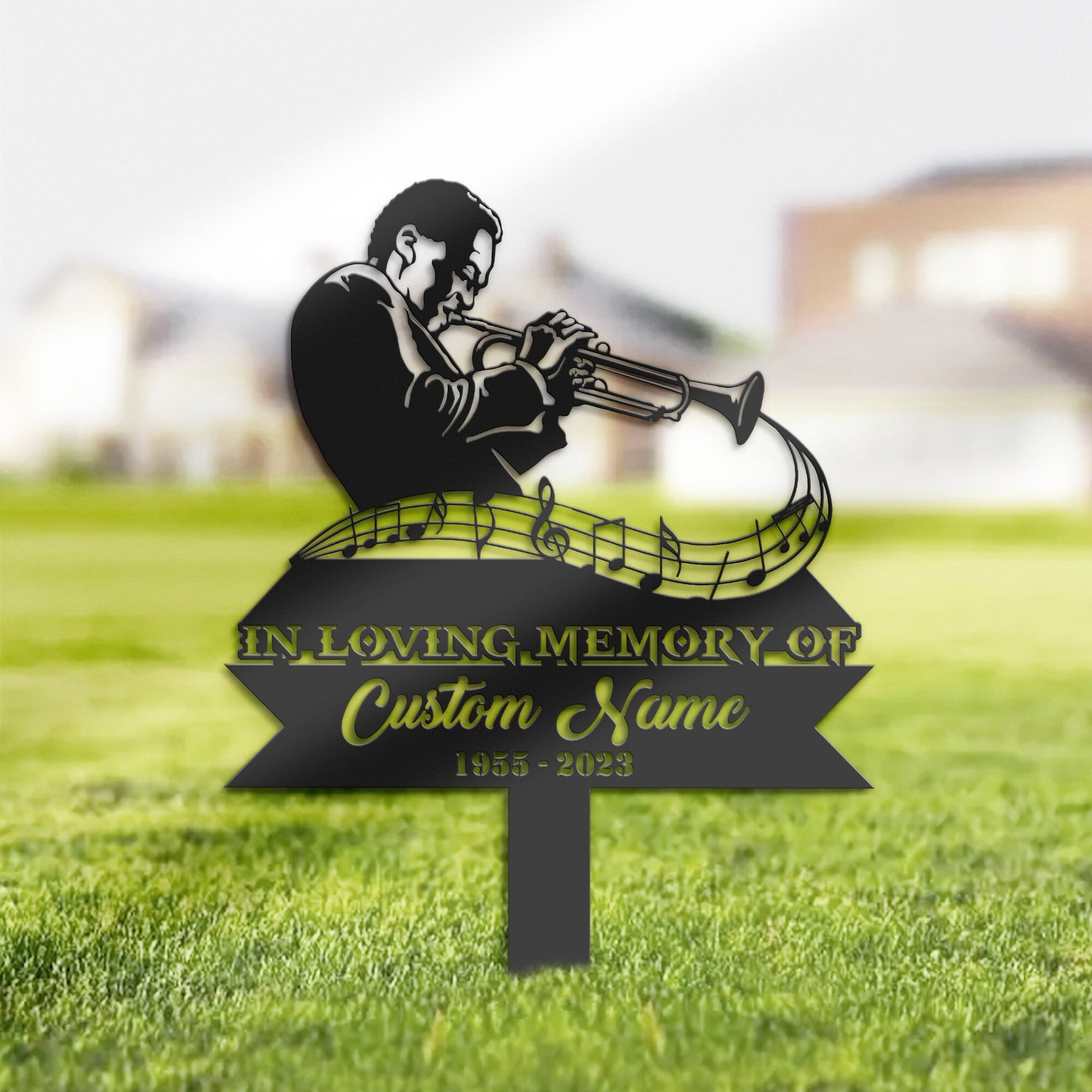 Personalized Jazz Trumpet Player Memorial Stake, Metal Stake, Sympathy Sign, Grave Marker, Remembrance Stake