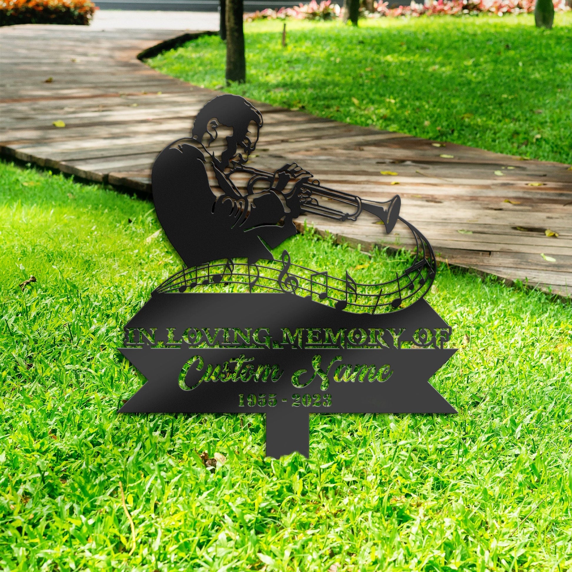 Personalized Jazz Trumpet Player Memorial Stake, Metal Stake, Sympathy Sign, Grave Marker, Remembrance Stake