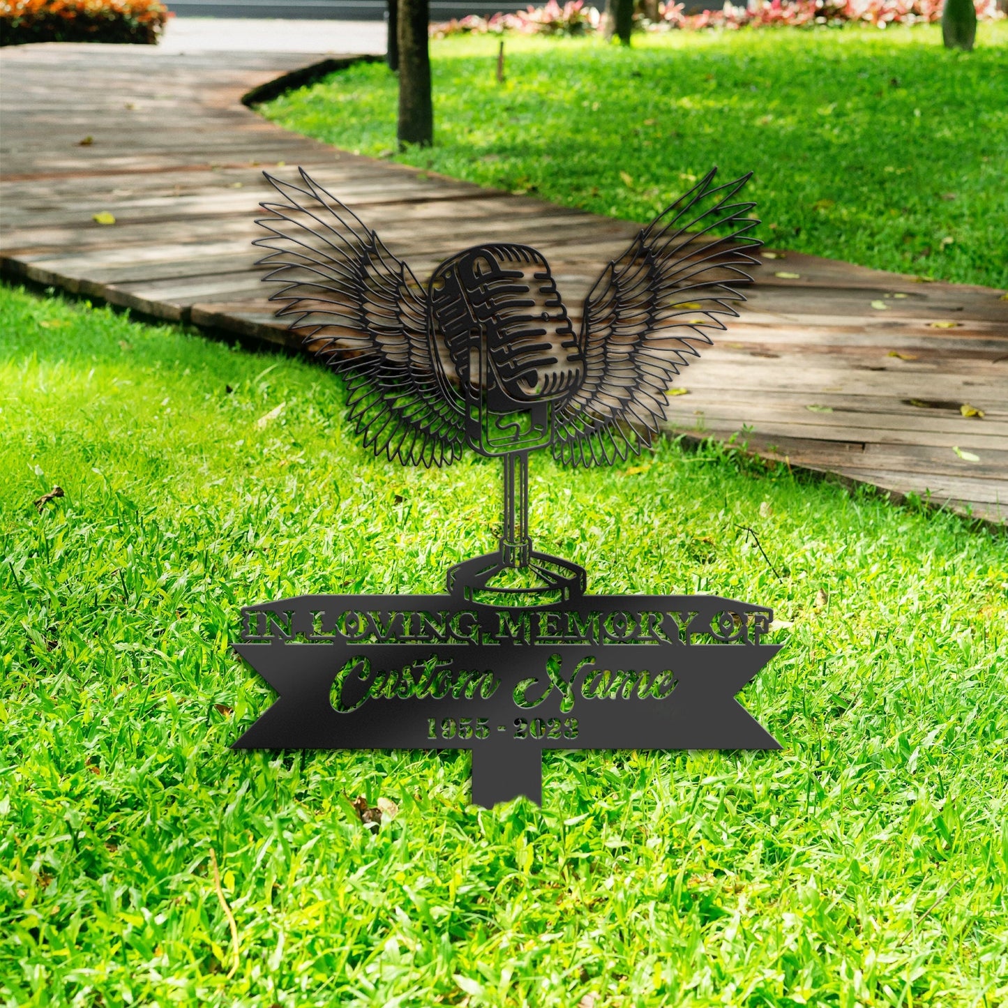 Personalized Microphone singer Memorial Stake, Metal Stake, Sympathy Sign, Grave Marker, Remembrance Stake